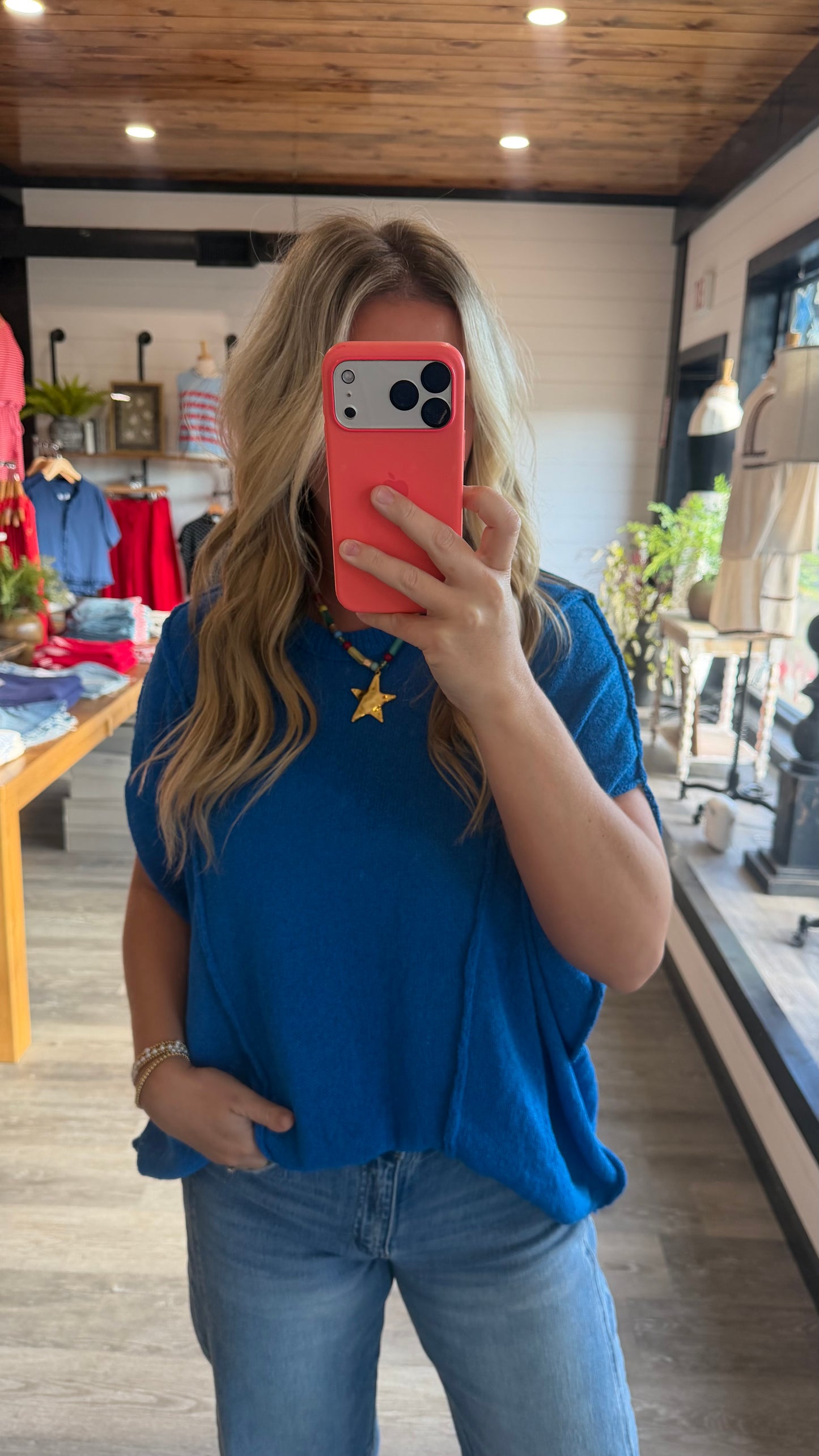 Darci Drop Shoulder Top - Blue