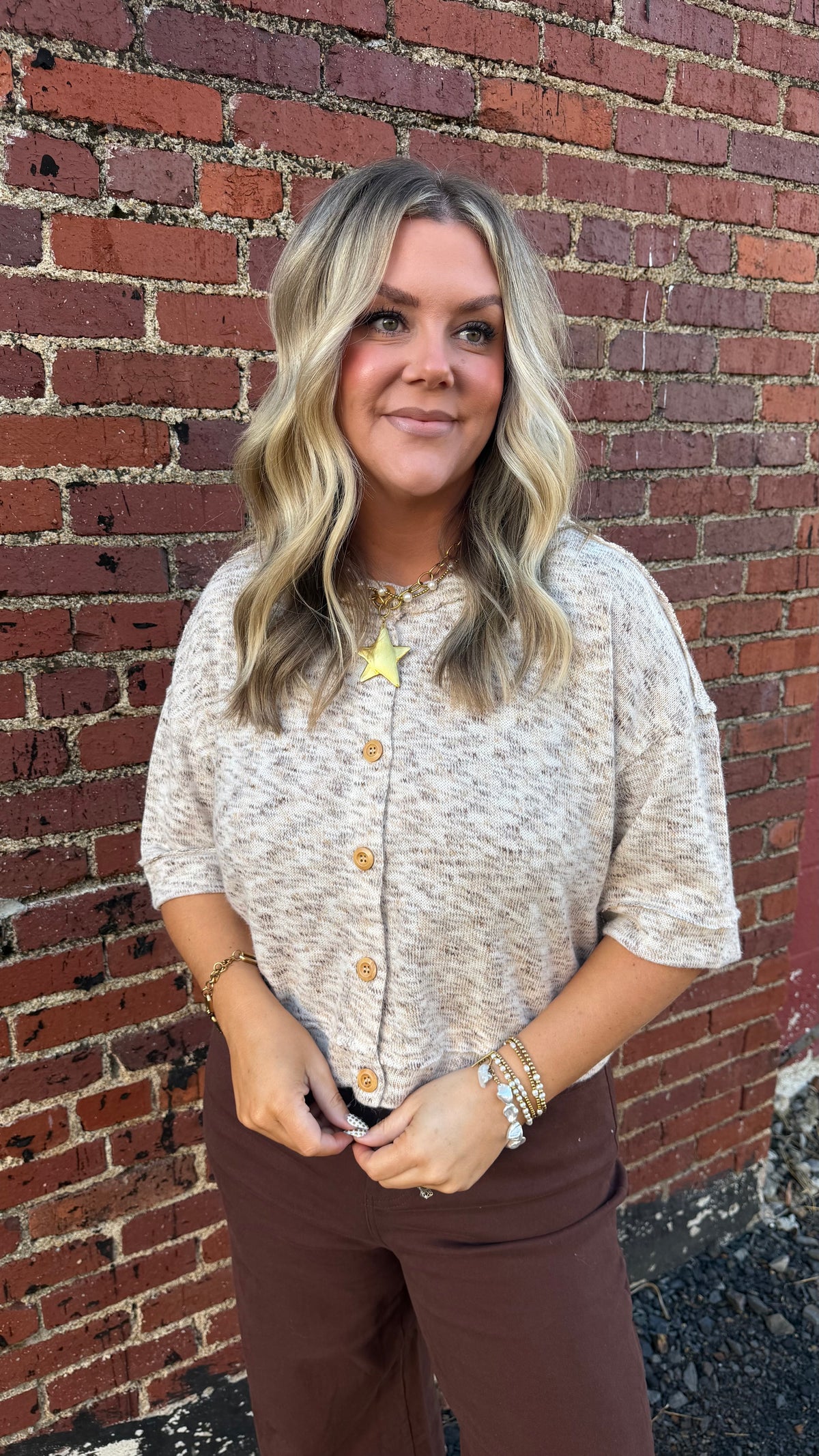 Marled Short Sleeve Sweater Cardigan