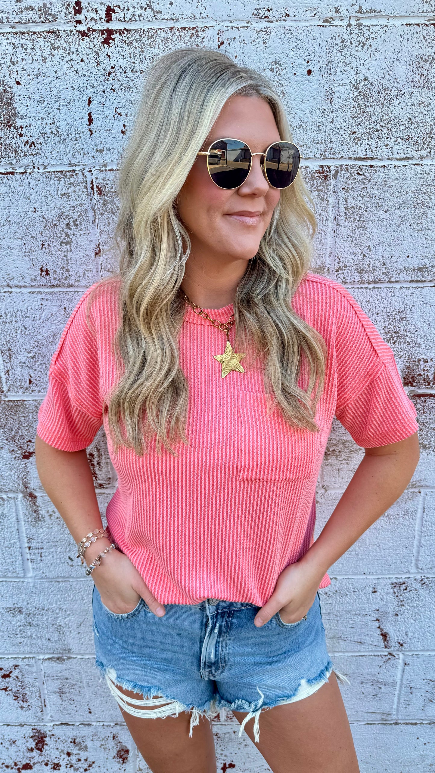 Rebecca Ribbed Top - Coral