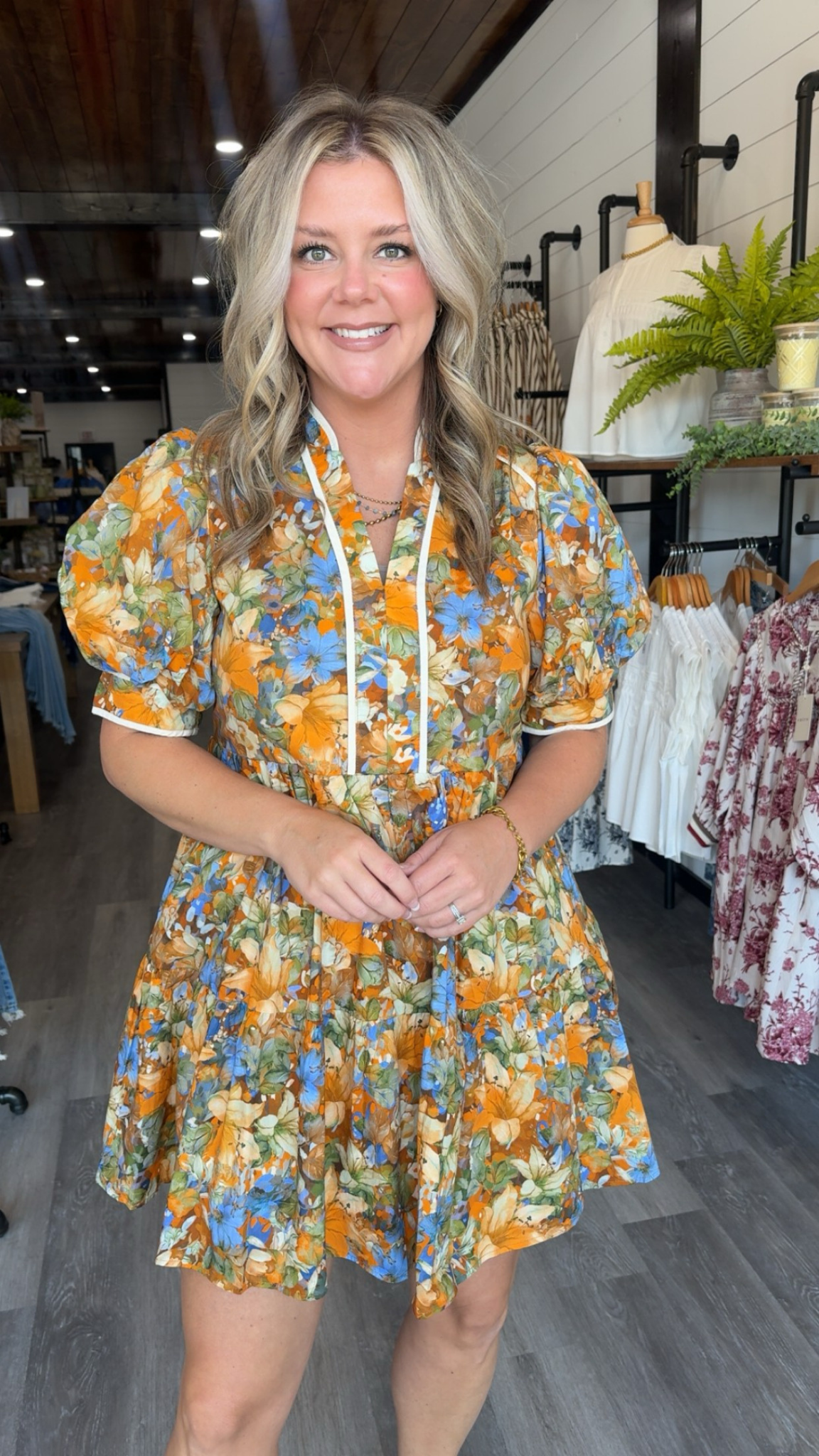 Camel Floral Mini Dress