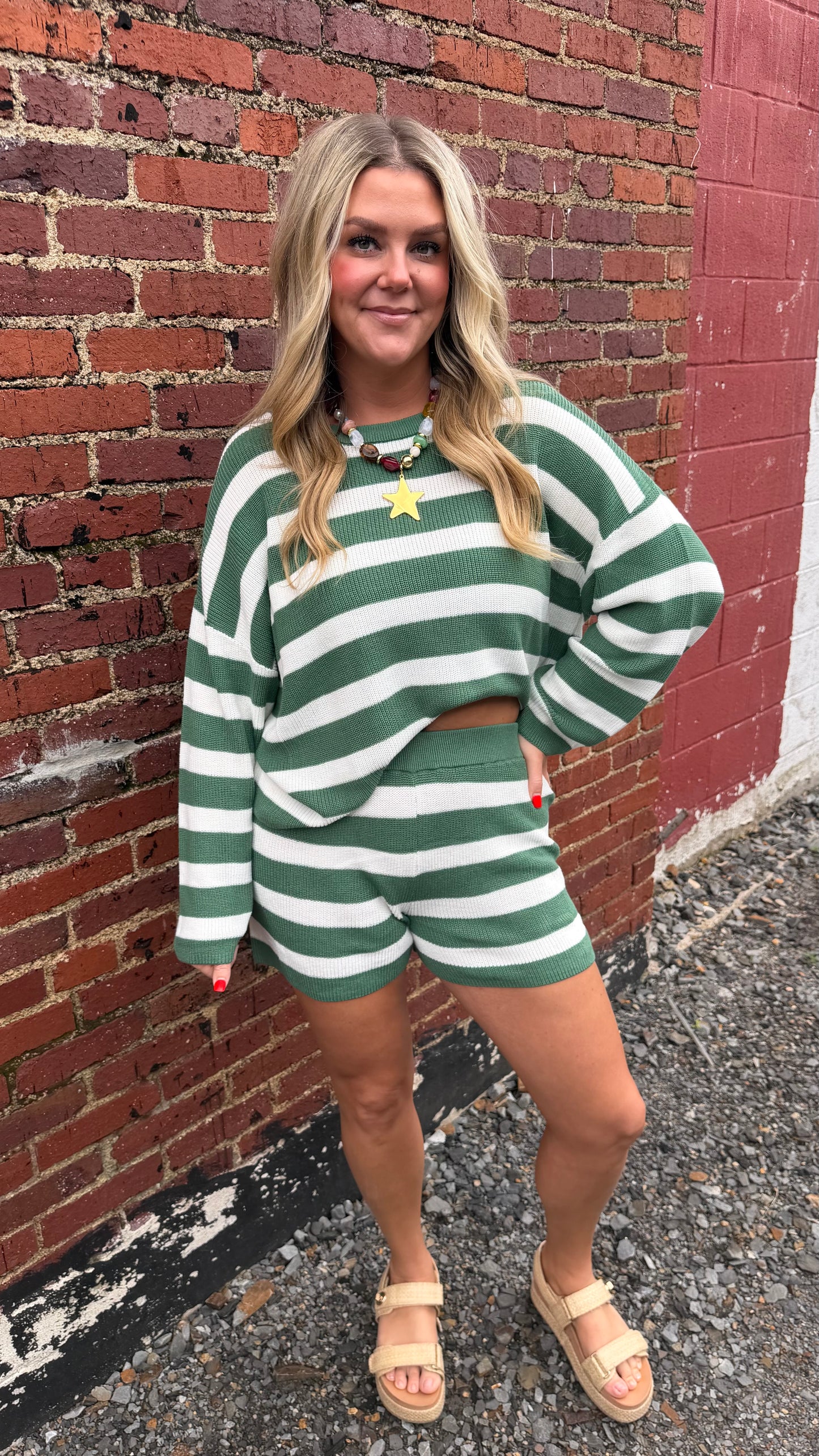 Green Striped Sweater Shorts