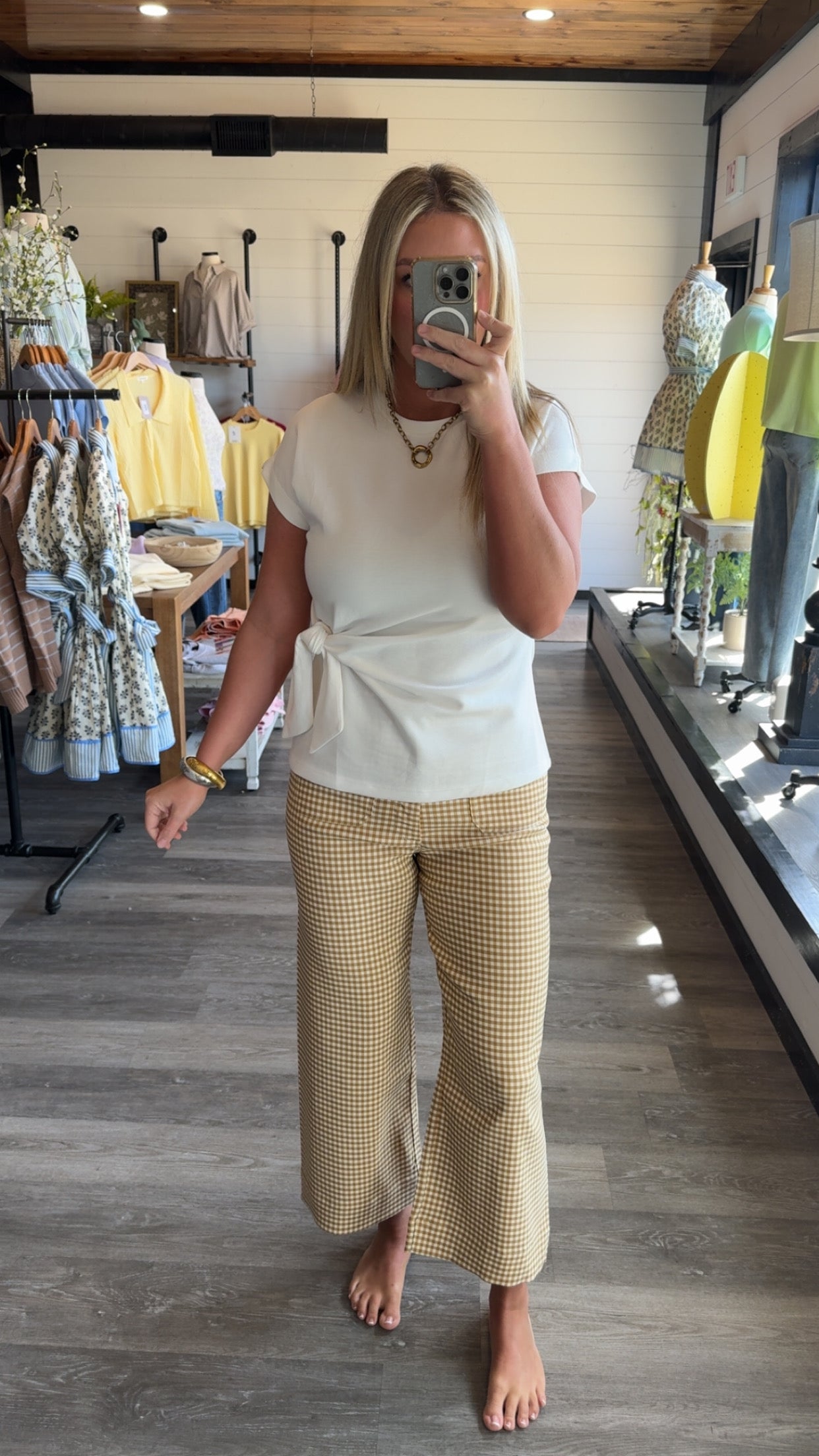 Gingham Straight Leg Pants