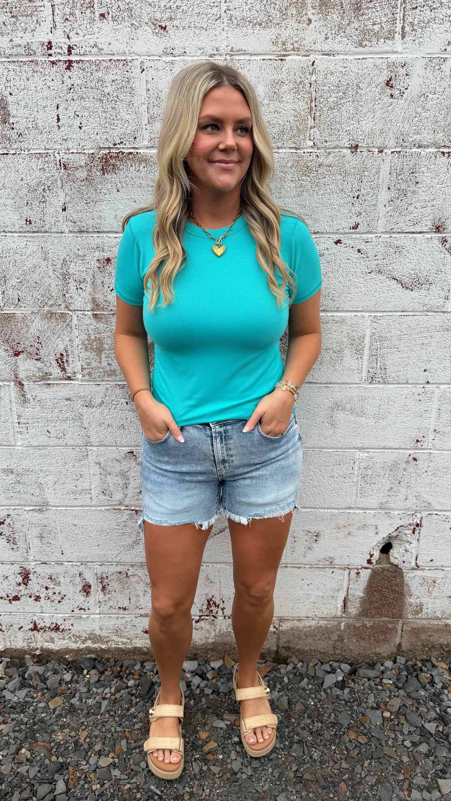 Robbie Ribbed Top - Turquoise