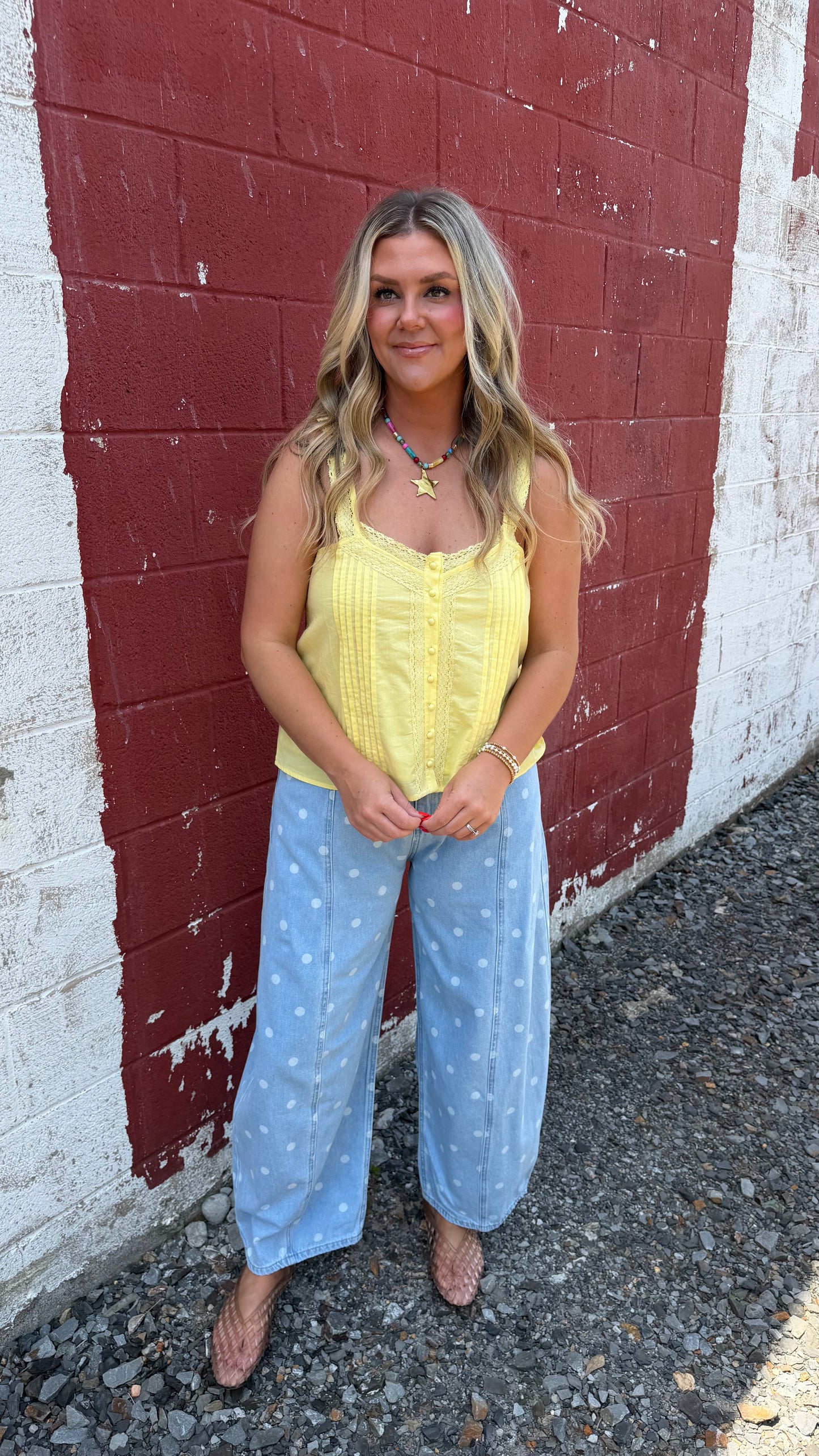 Washed Denim Polka Dot Barrell Pants