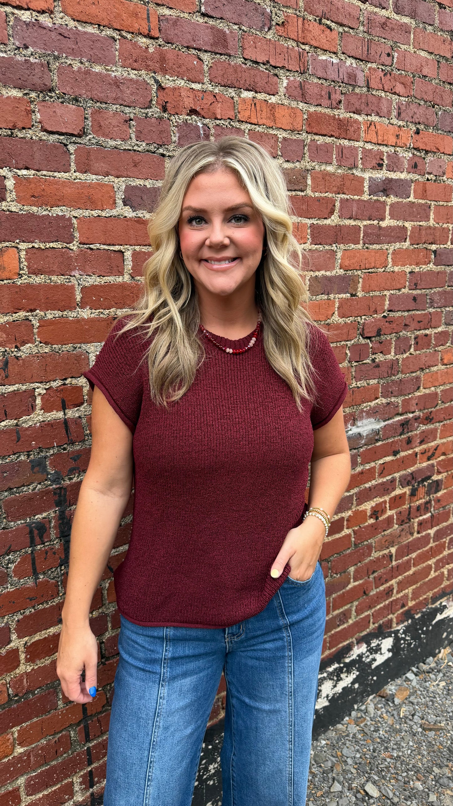 Sawyer Short Sleeve Sweater - Burgandy