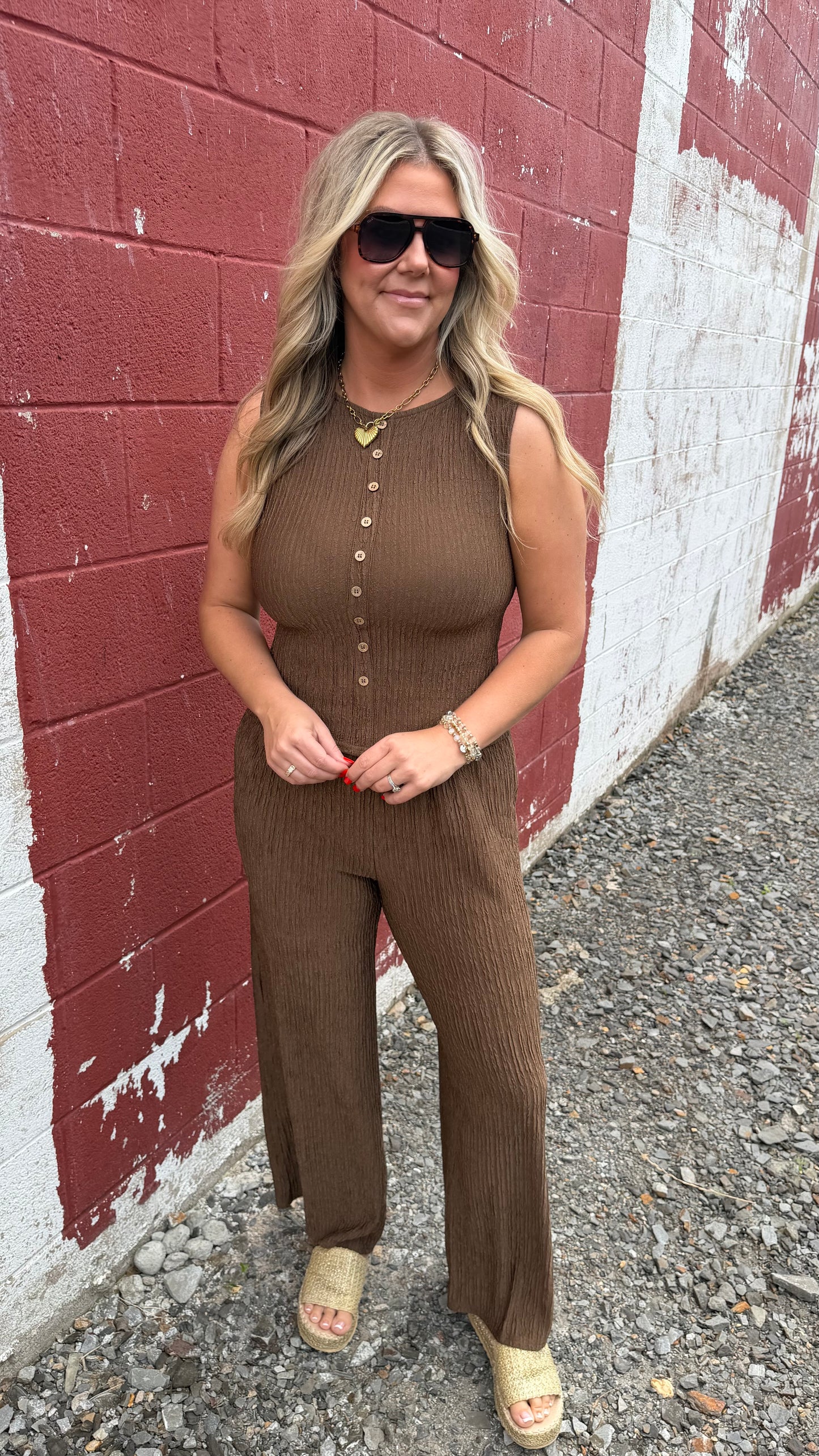 Textured Knit Pants - Brown