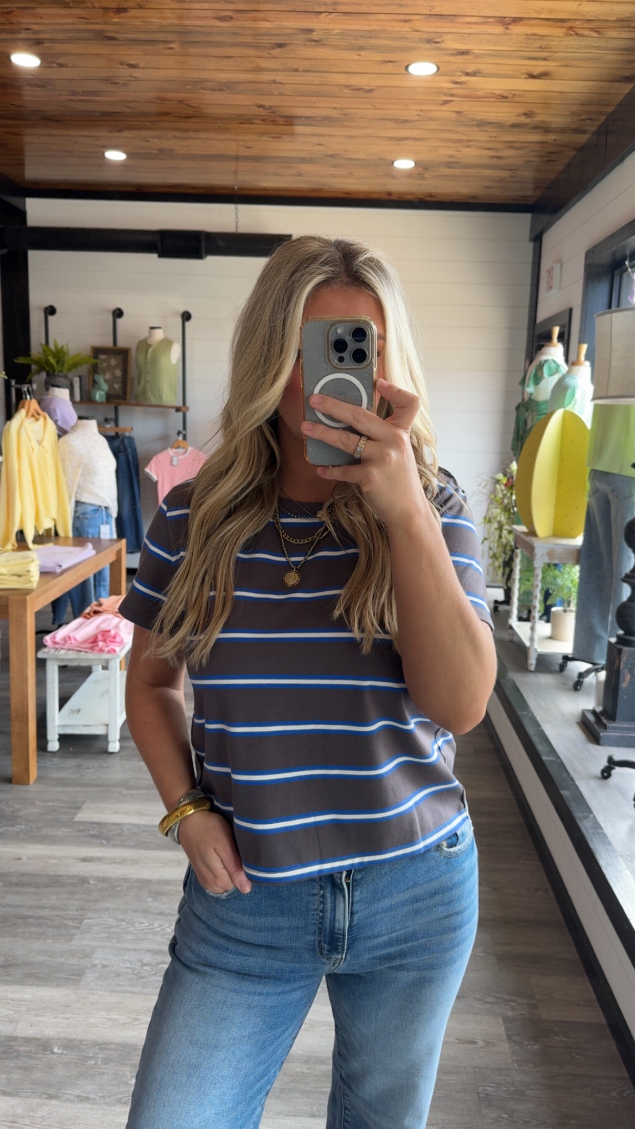 Amy Striped Boxy Top - Charcoal