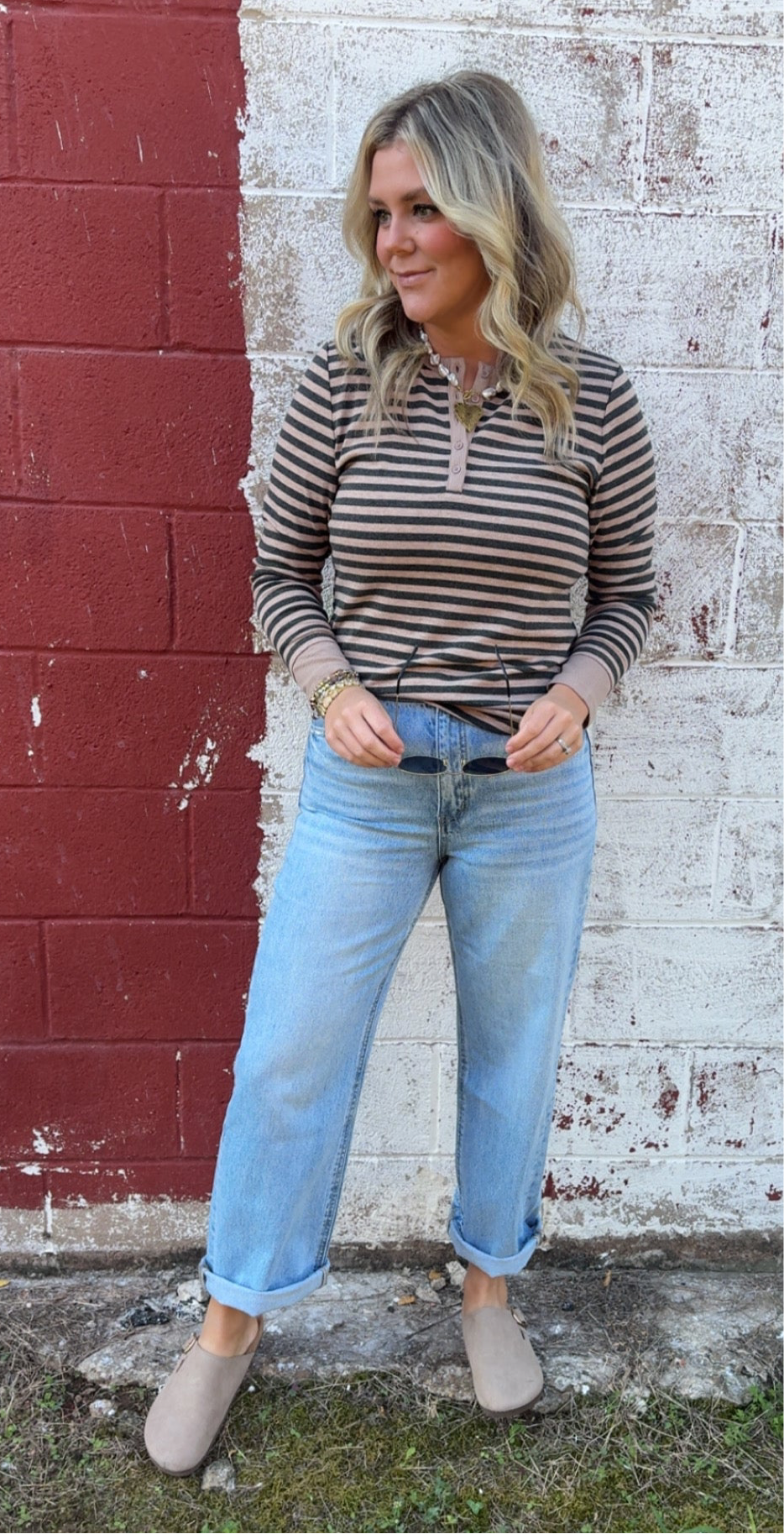 Long Sleeve Button Henley Top