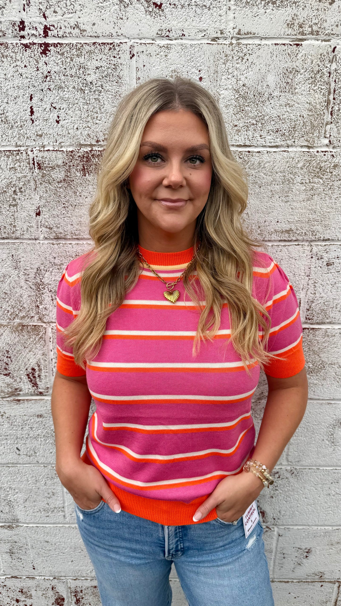 Dottie Striped Top-Pink