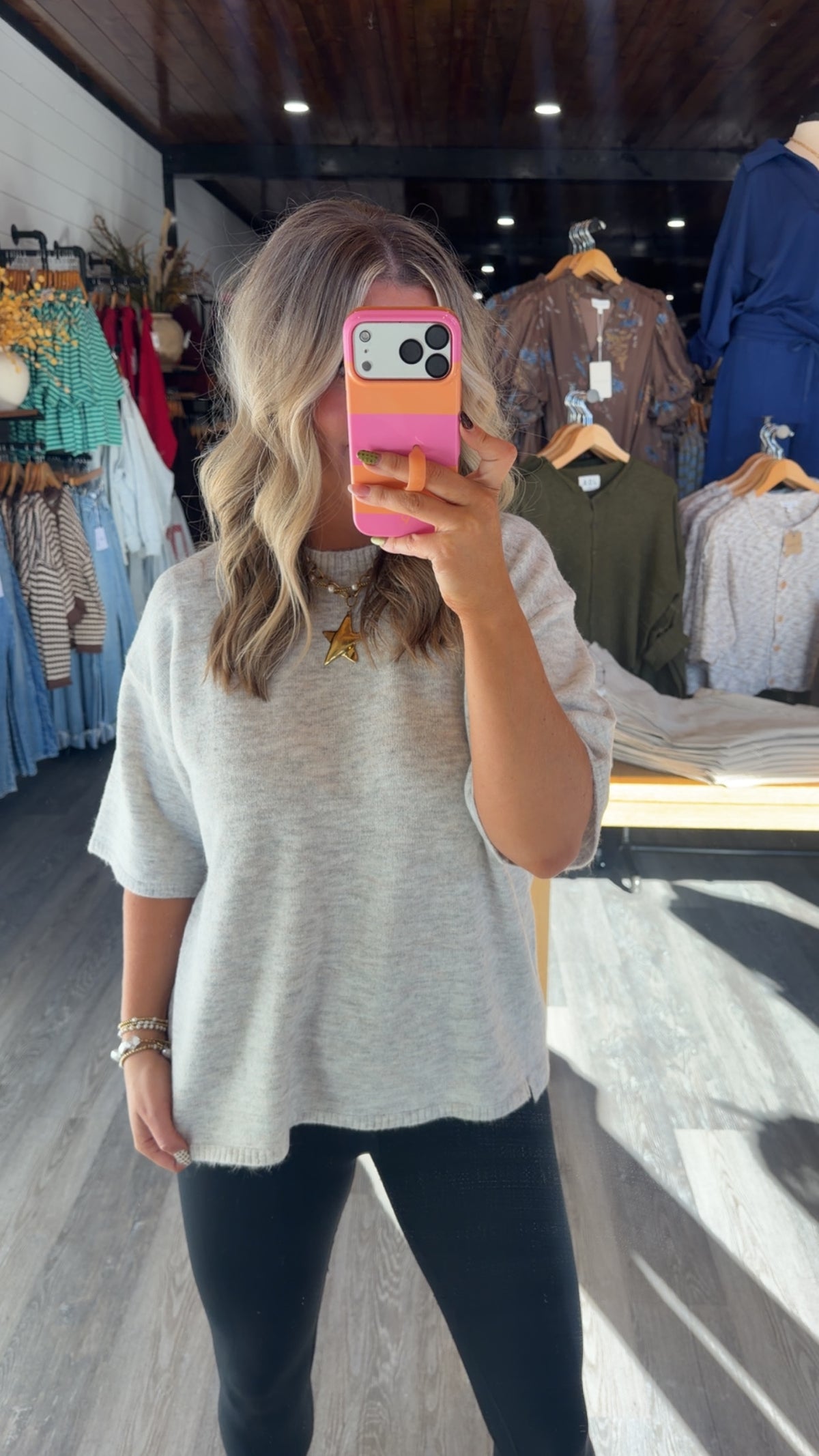 Oversized Short Sleeve Sweater - Grey