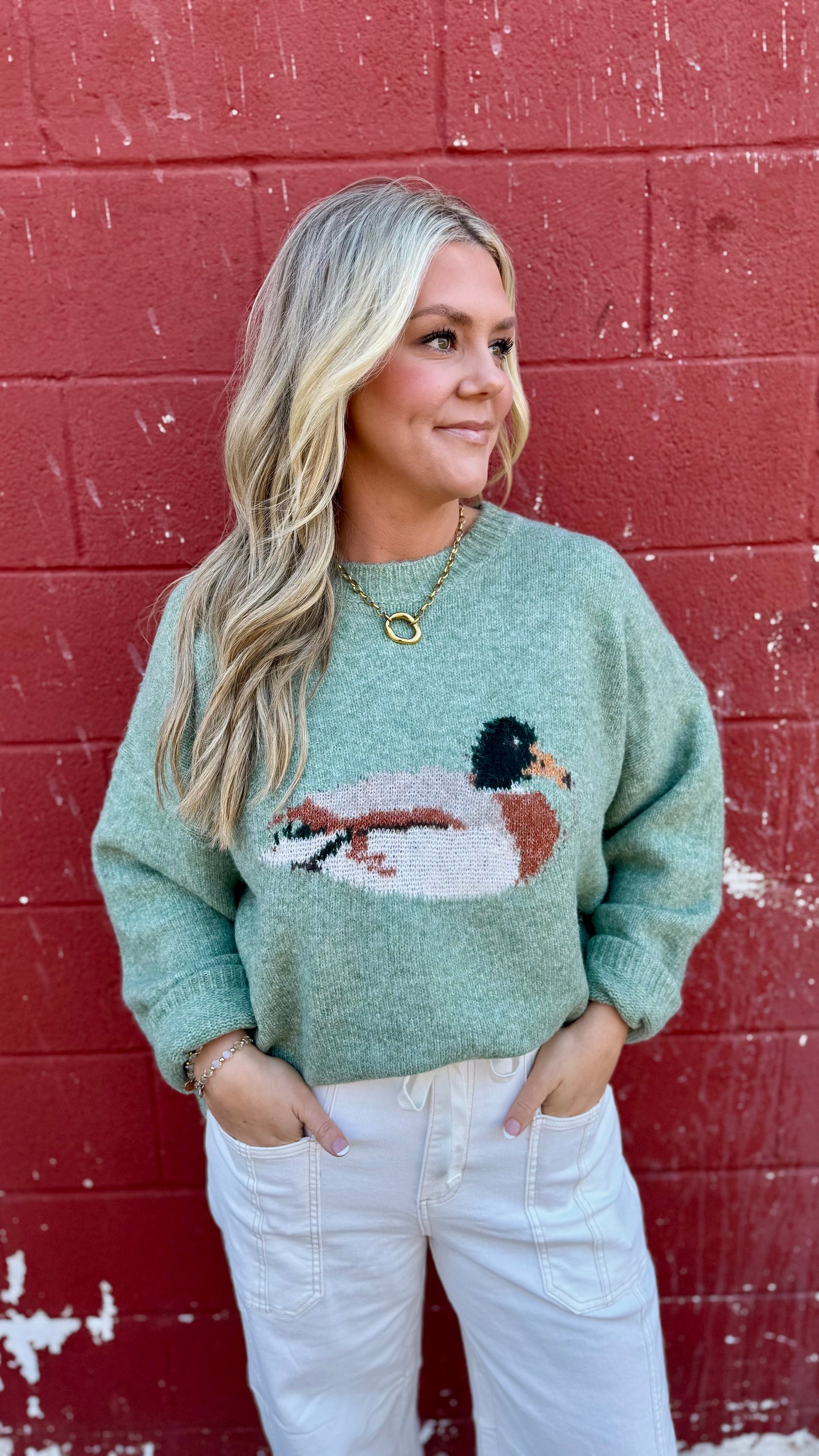 Lucky Duck Sweater - Sage