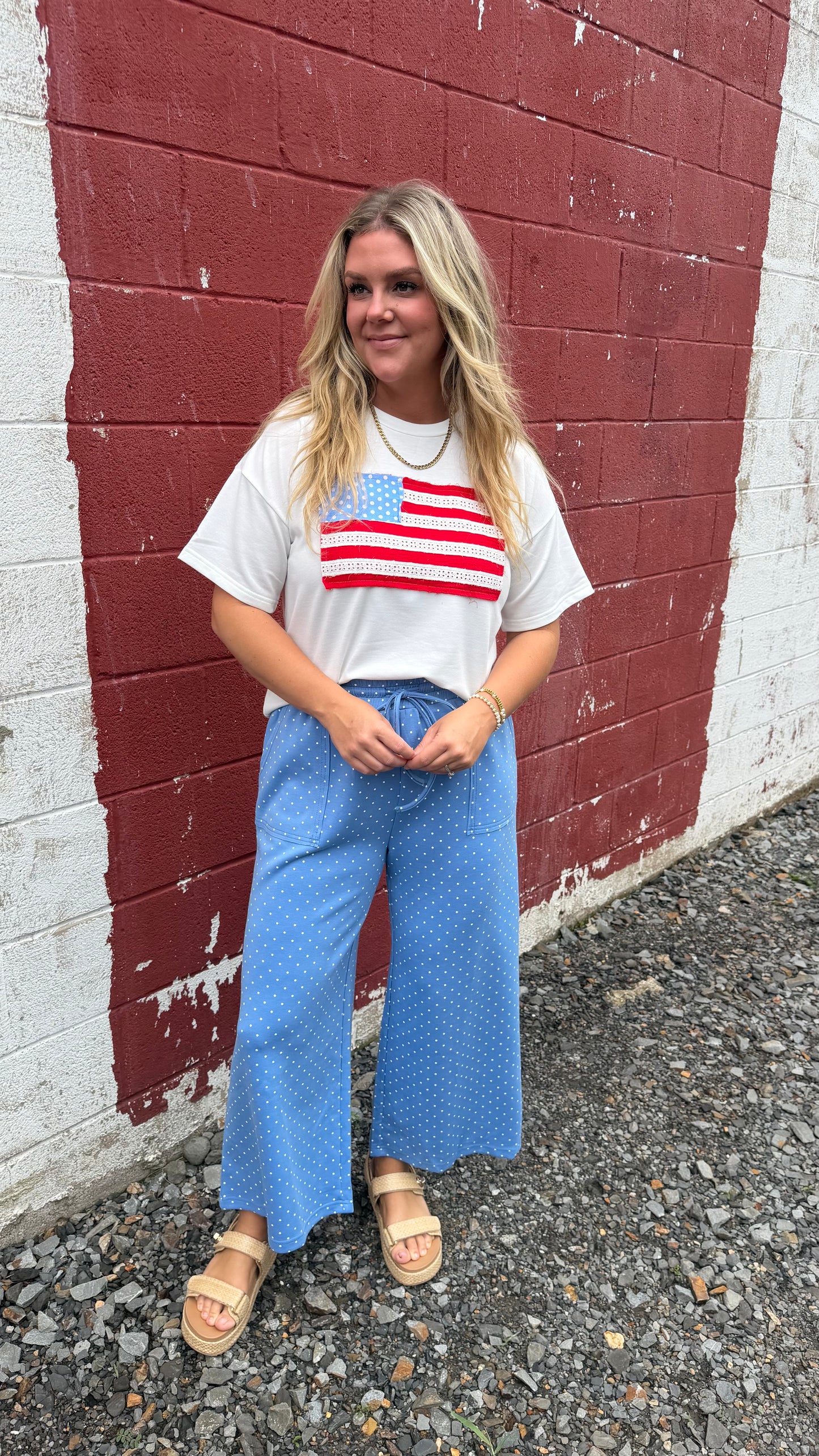 Relaxed Polka Dot Wide Leg Pants - Blue
