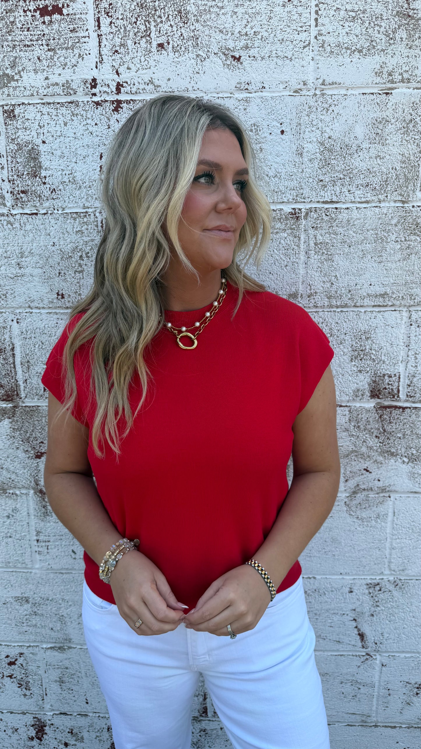 Boxy Capped Sleeve Top - Red