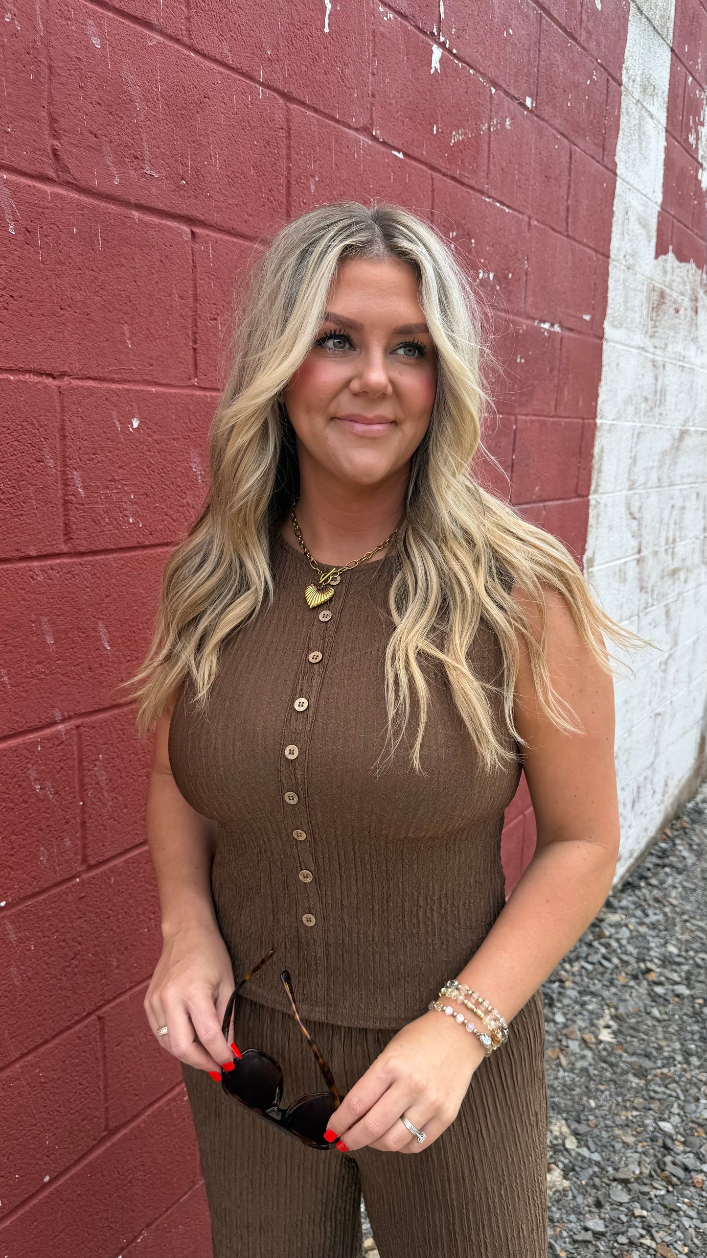 Textured Knit Top - Brown