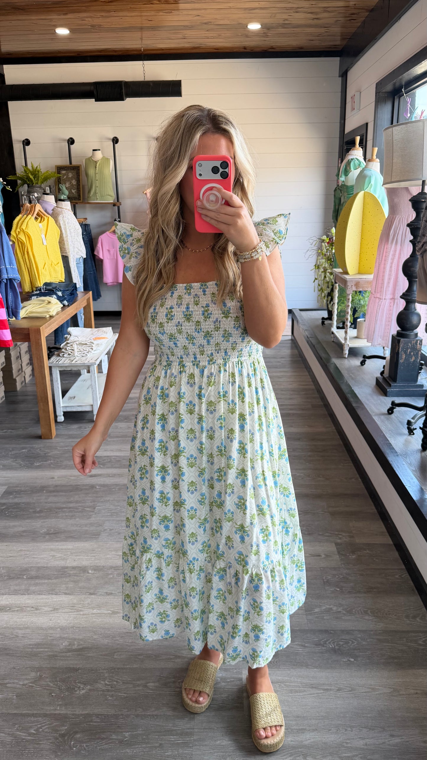 Spring Florals Smocked Midi Dress
