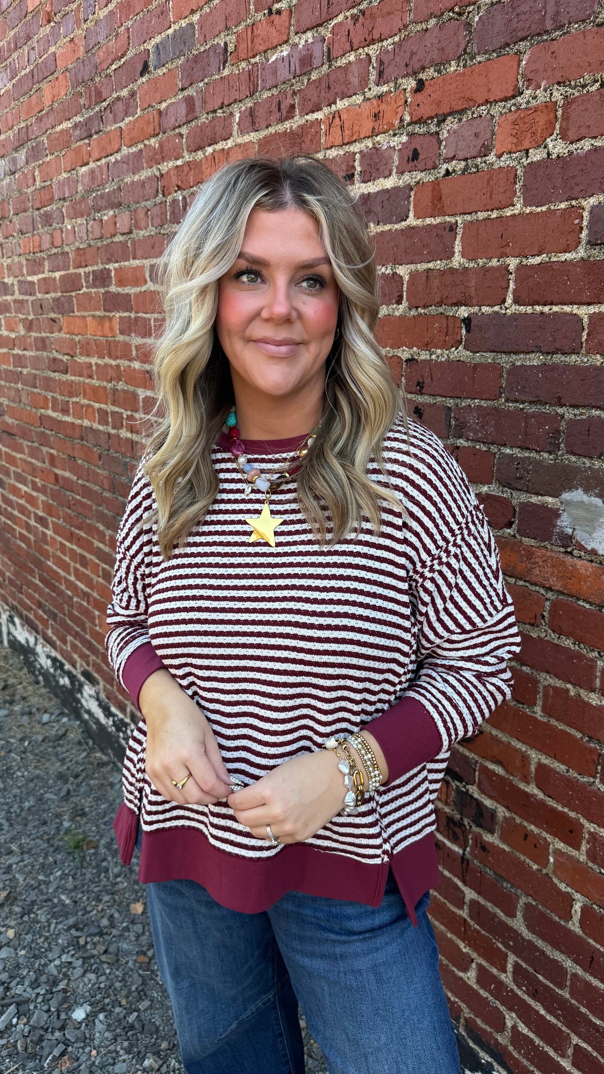 The Scottie Striped Sweater - Wine