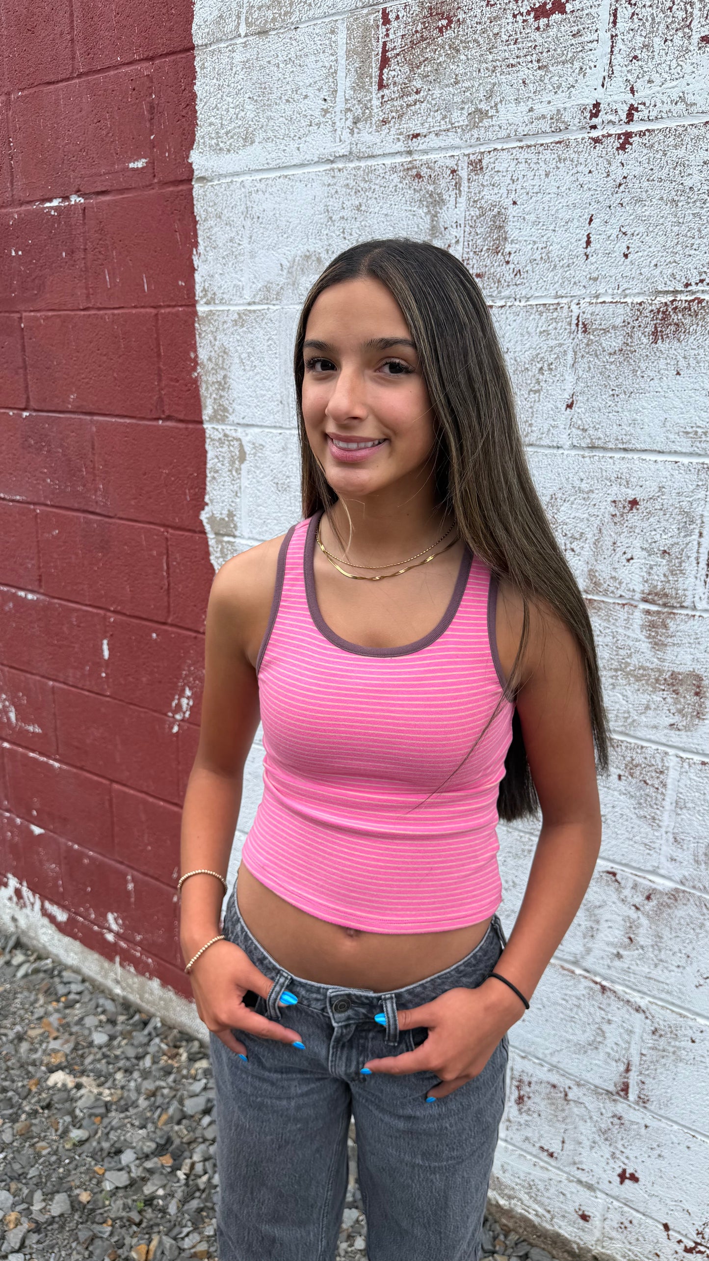 Samantha Striped Tank Top - Pink