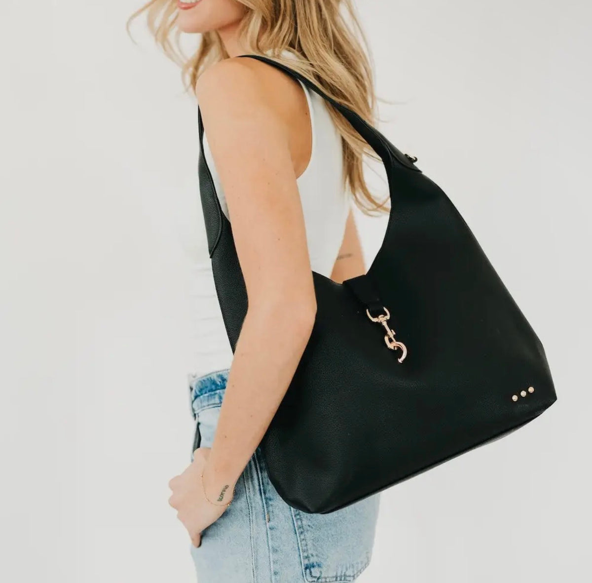 Haddie Hobo Leather Tote - Black