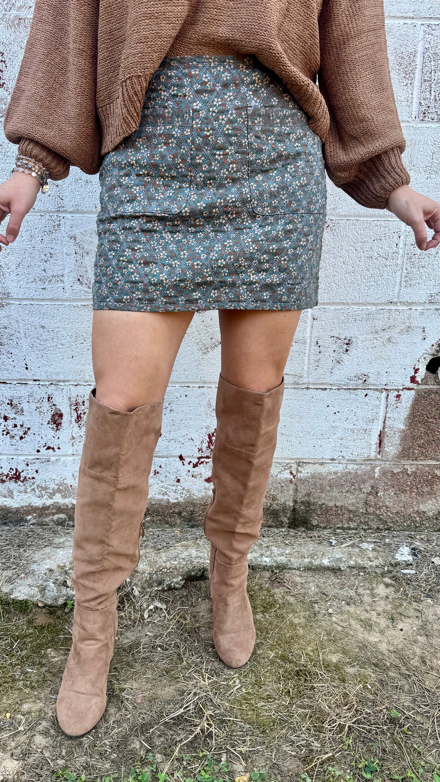 Quilted Floral Mini Skirt
