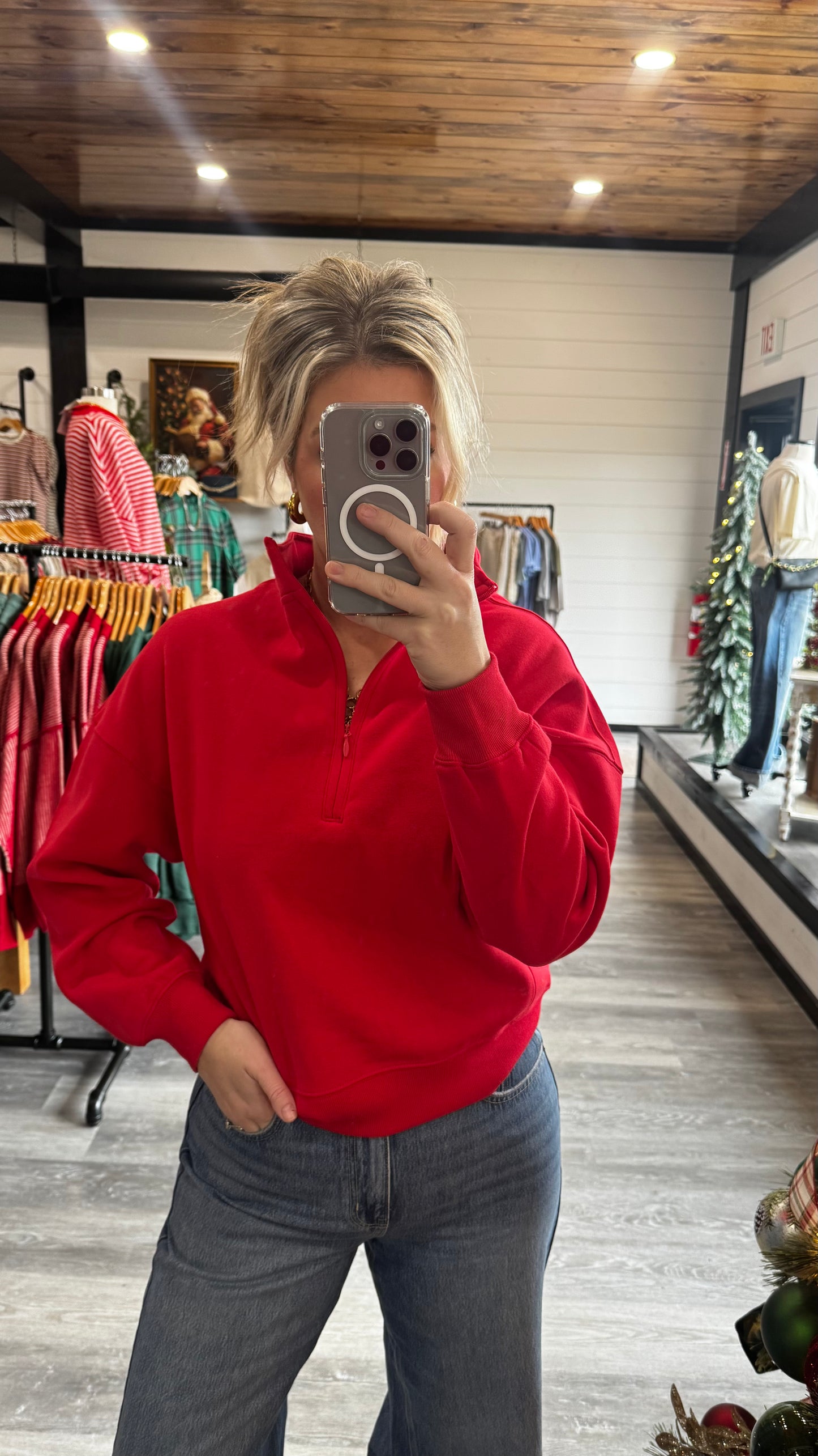 Fleece Half Zip Pullover - Red