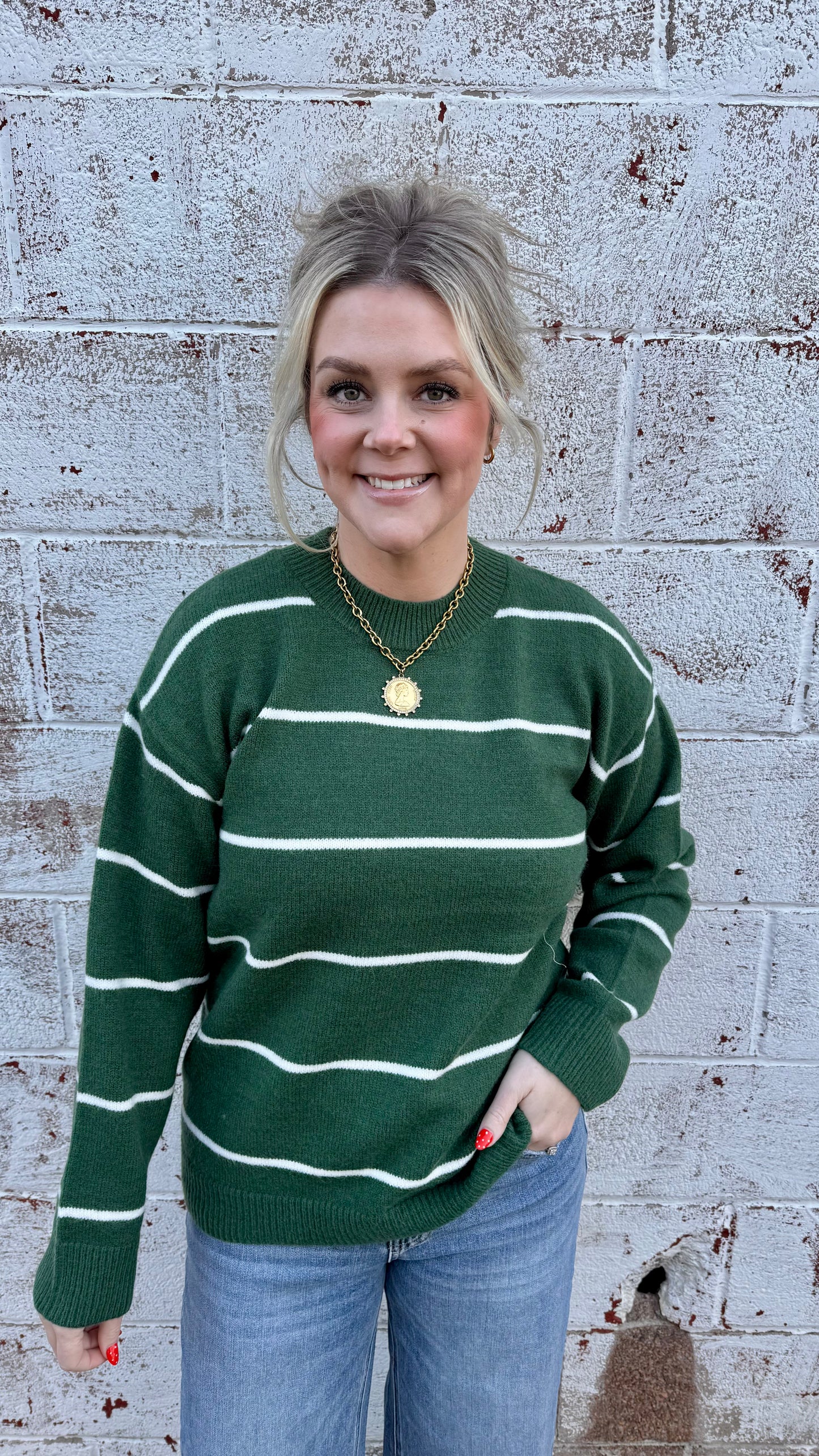 Sierra Striped Sweater - Green/Ivory