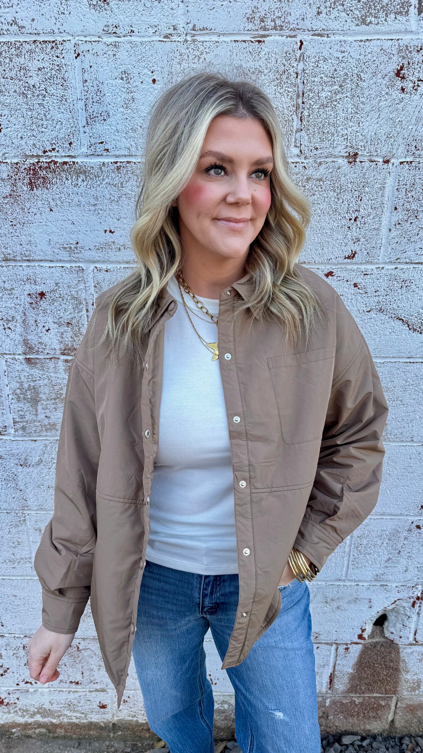 Oversized Button Down Jacket - Brown