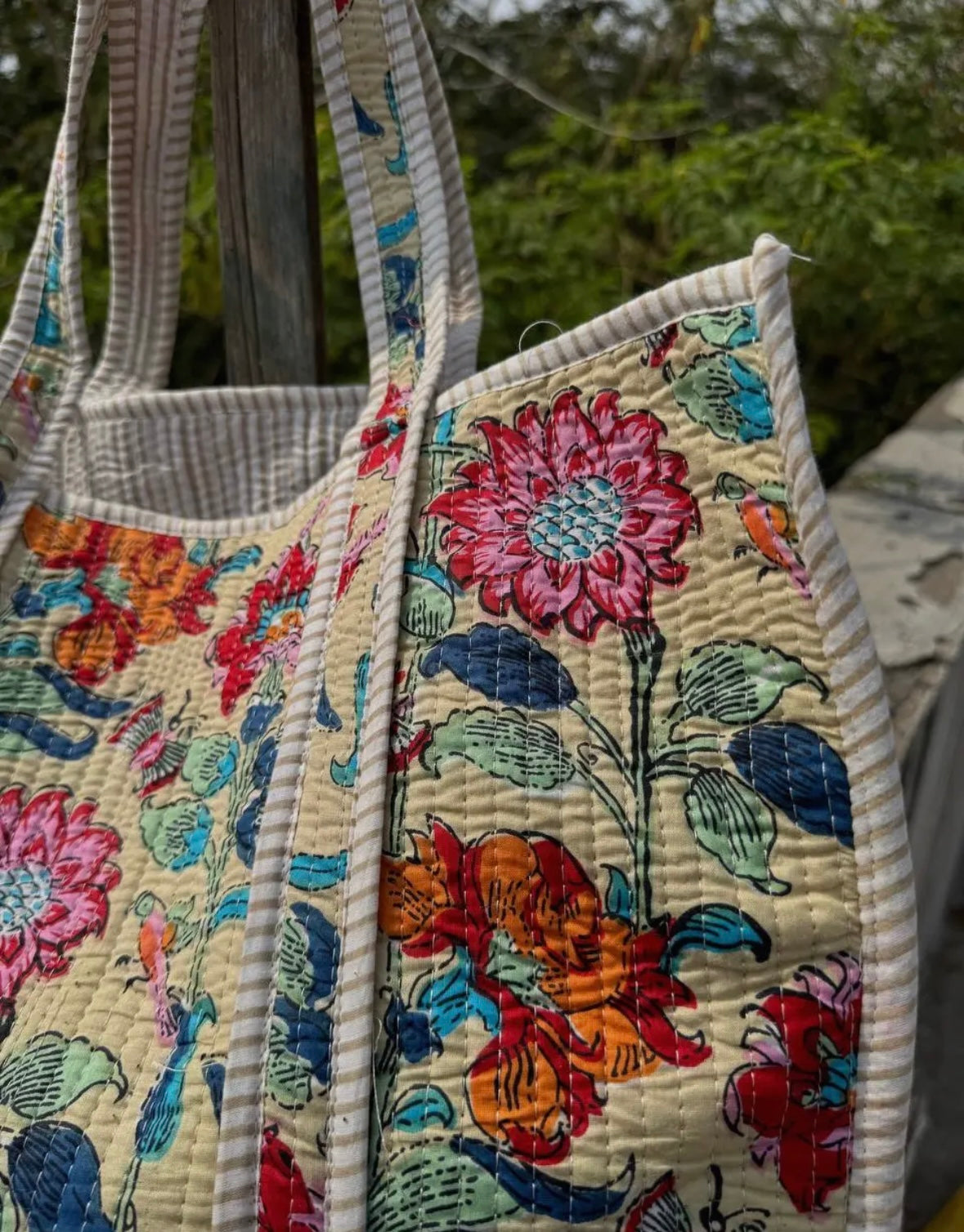 Multicolored Floral Quilted Tote