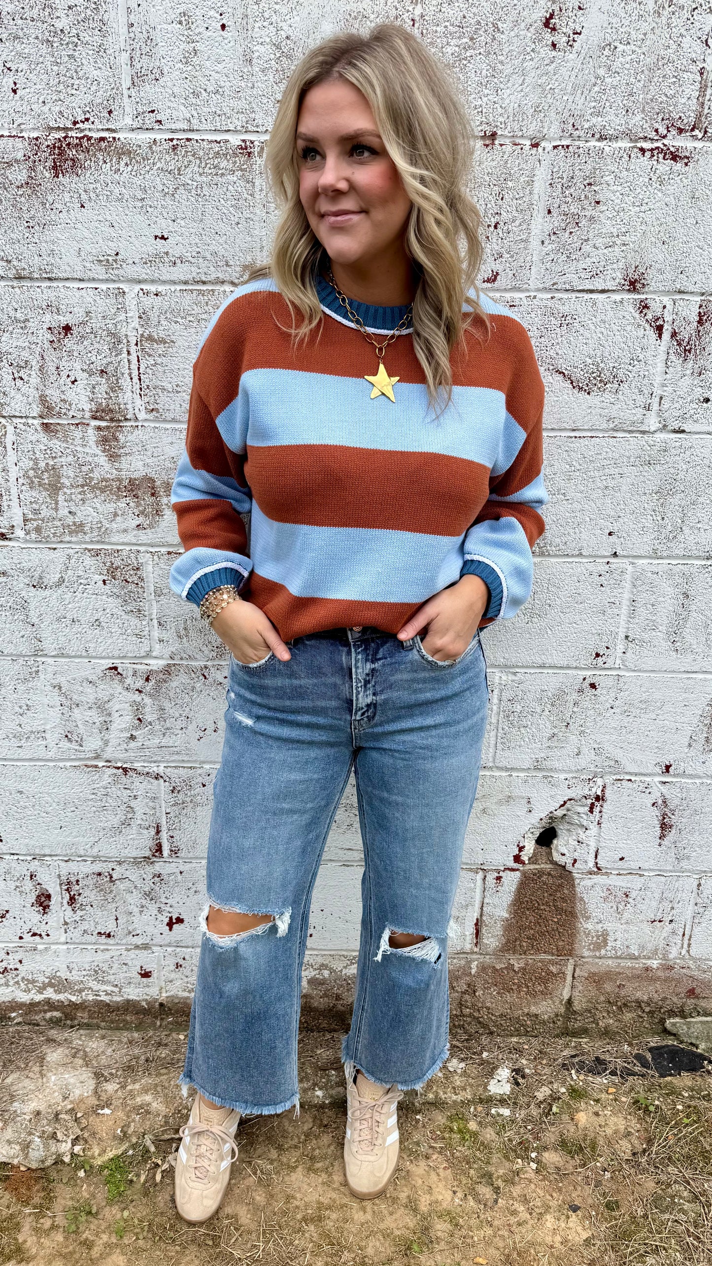 Gina High Rise Distressed Dad Jeans