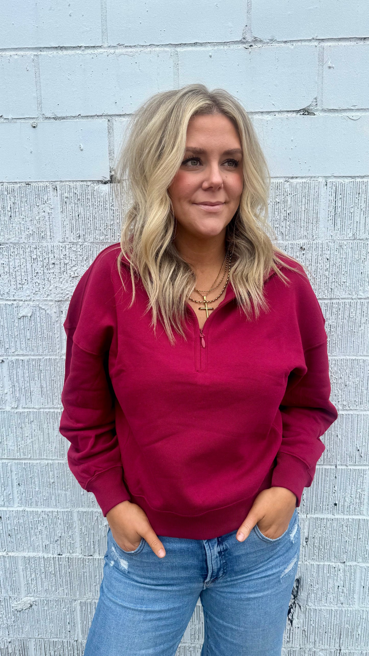 Fleece Half Zip Pullover - Wine