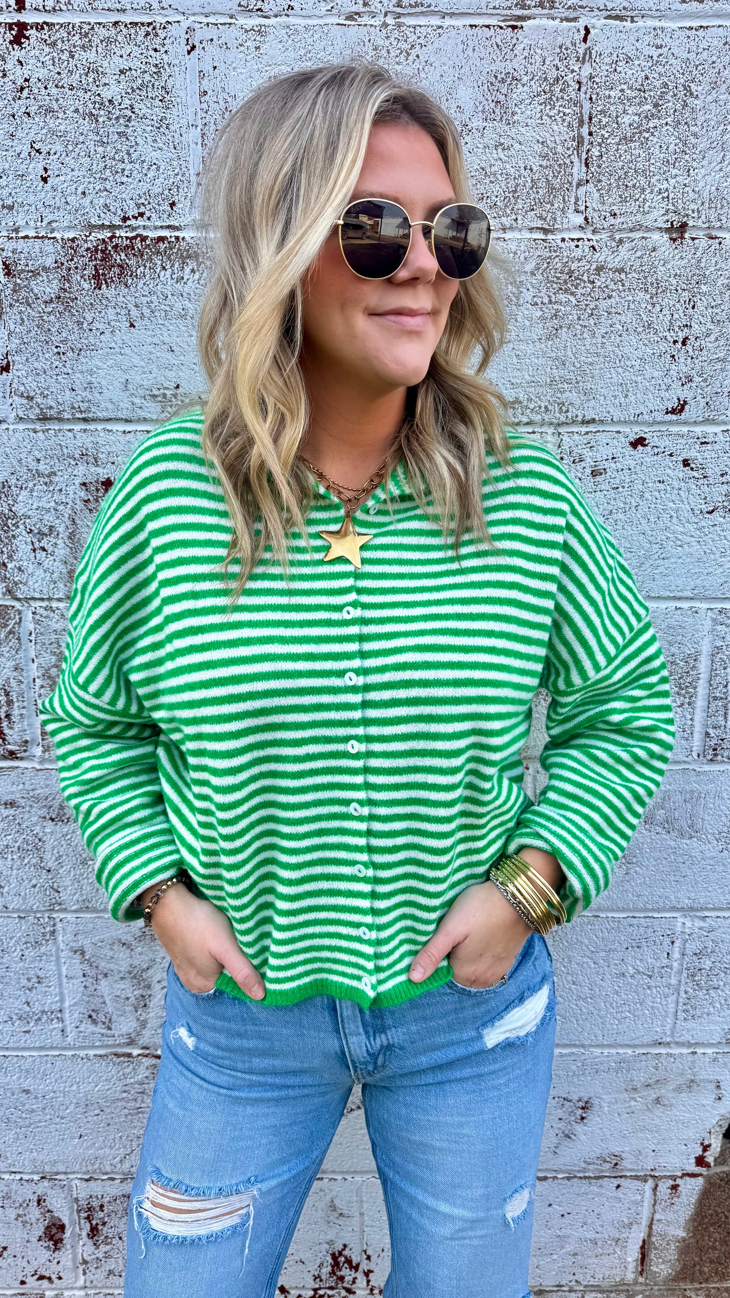 Piper Cardigan - Green Striped