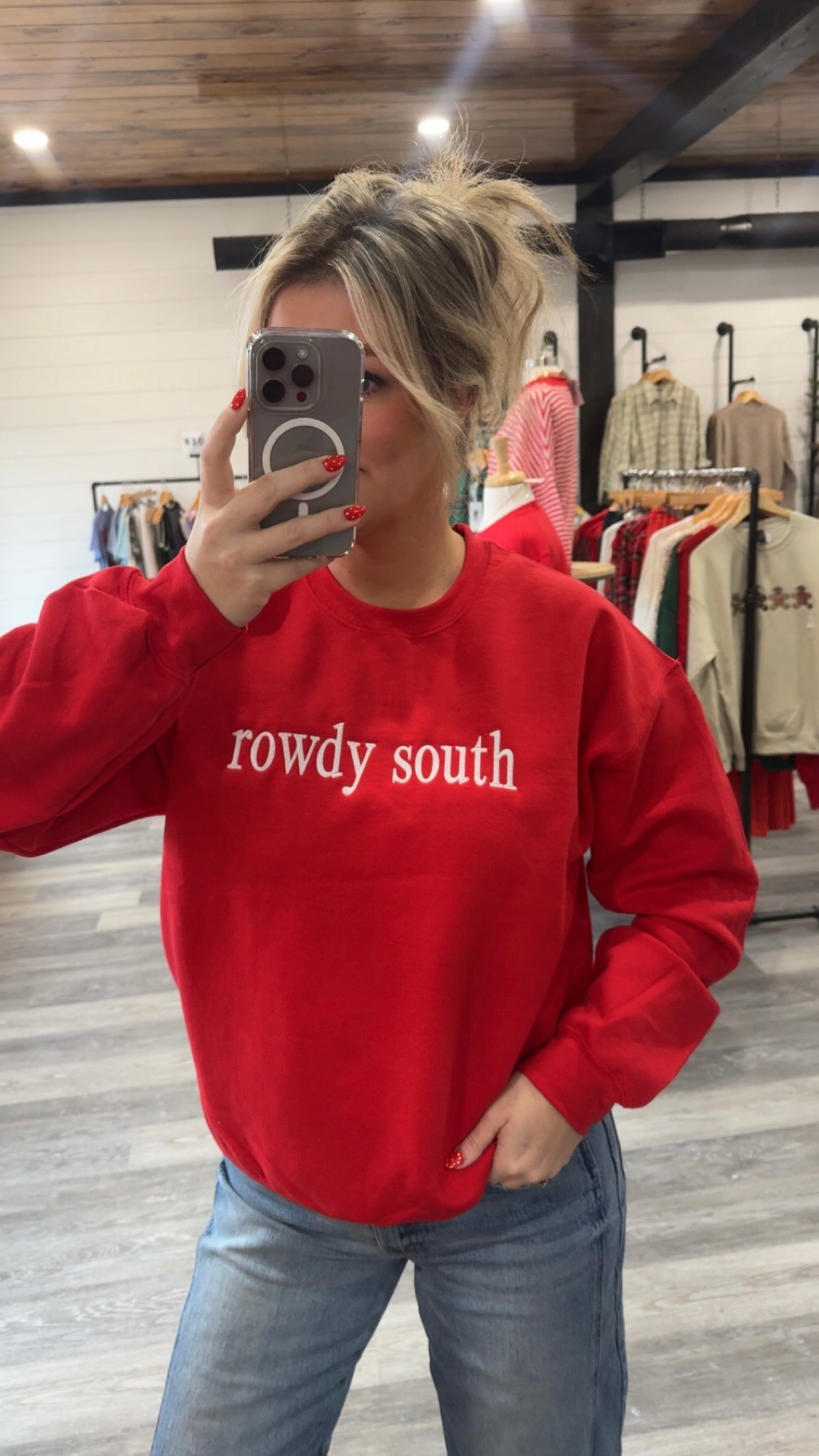 Rowdy South Embroidered Sweatshirt - Red