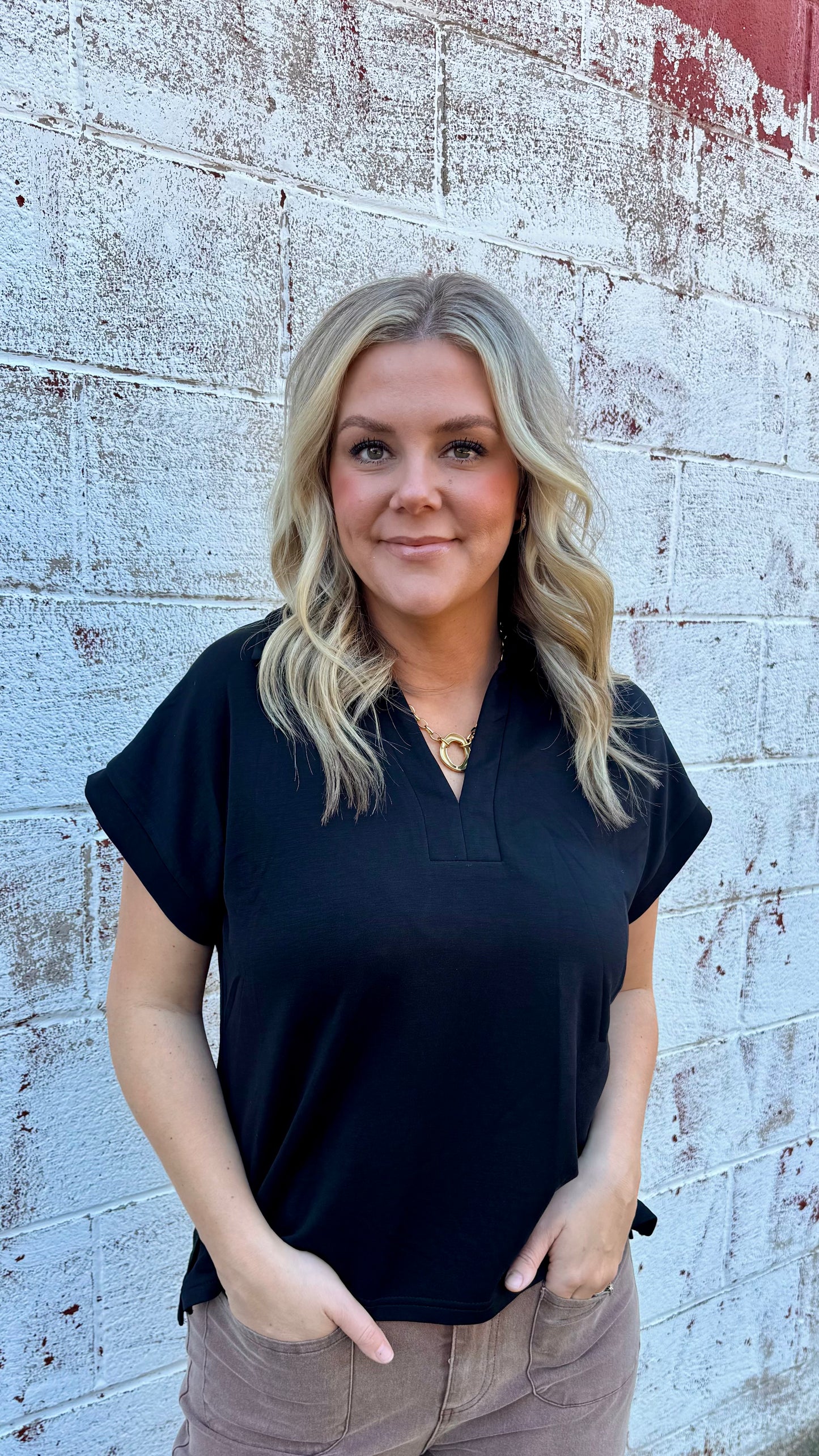 Brin Black Collar Top