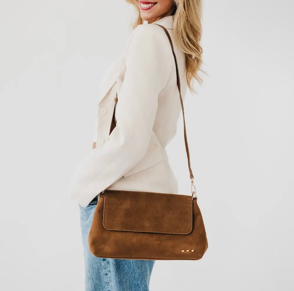 Miranda Suede Flap Crossbody - Camel