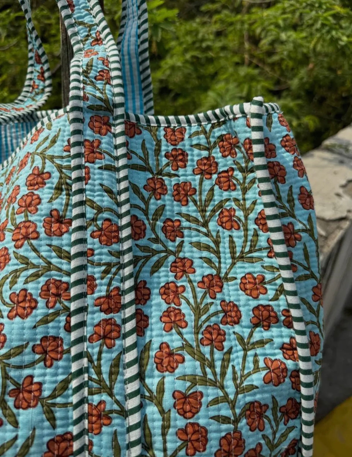 Slate Small Floral Quilted Tote