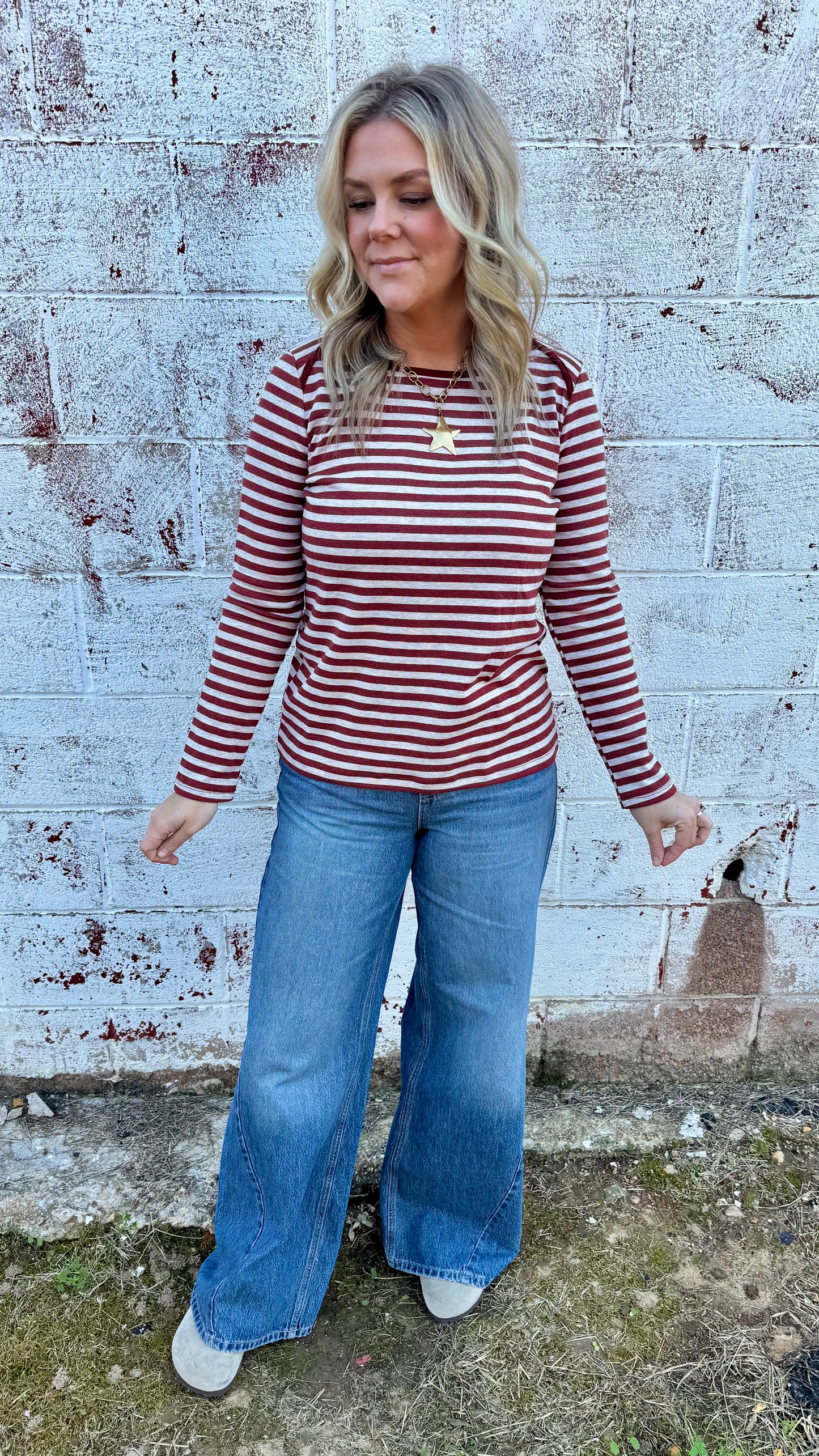 Burgandy Striped Long Sleeve
