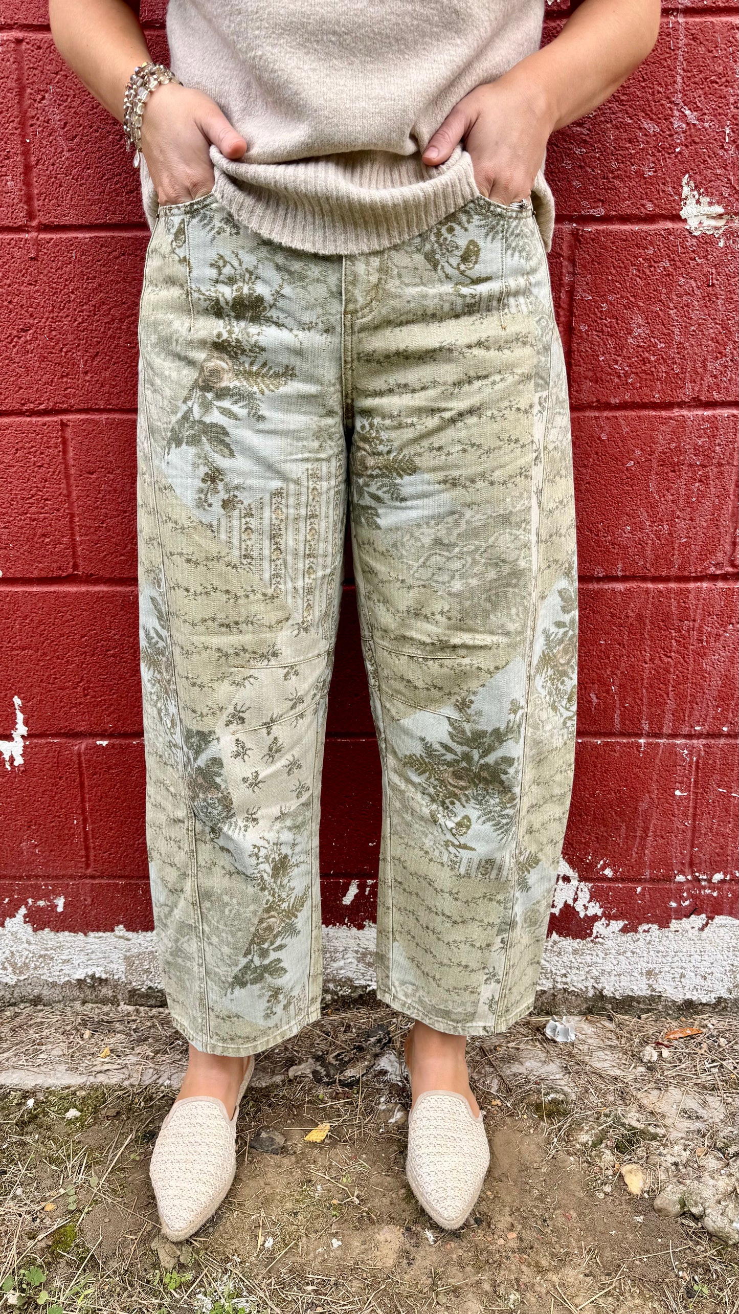 Multi Print Barrel Jeans