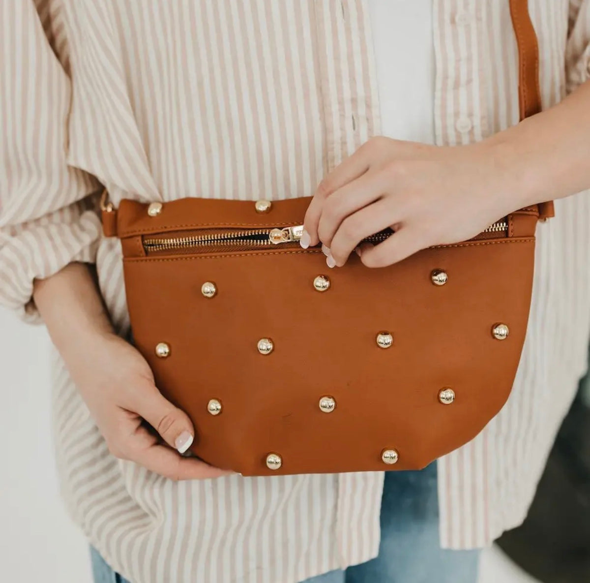 Gold Studded Westlyn Bum Bag - Brown