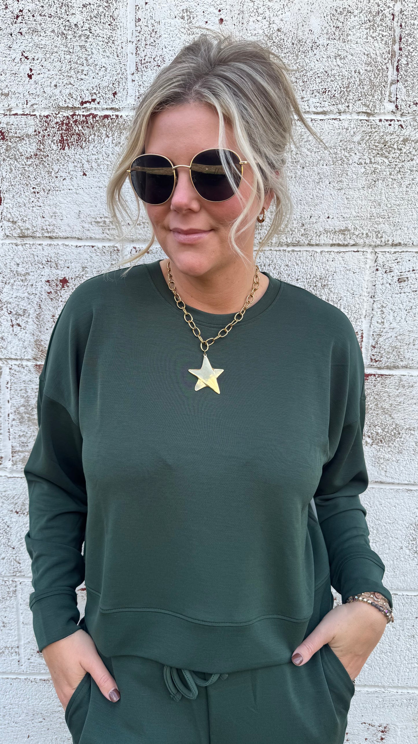 Mono B Drop Shoulder Sweatshirt - Forest