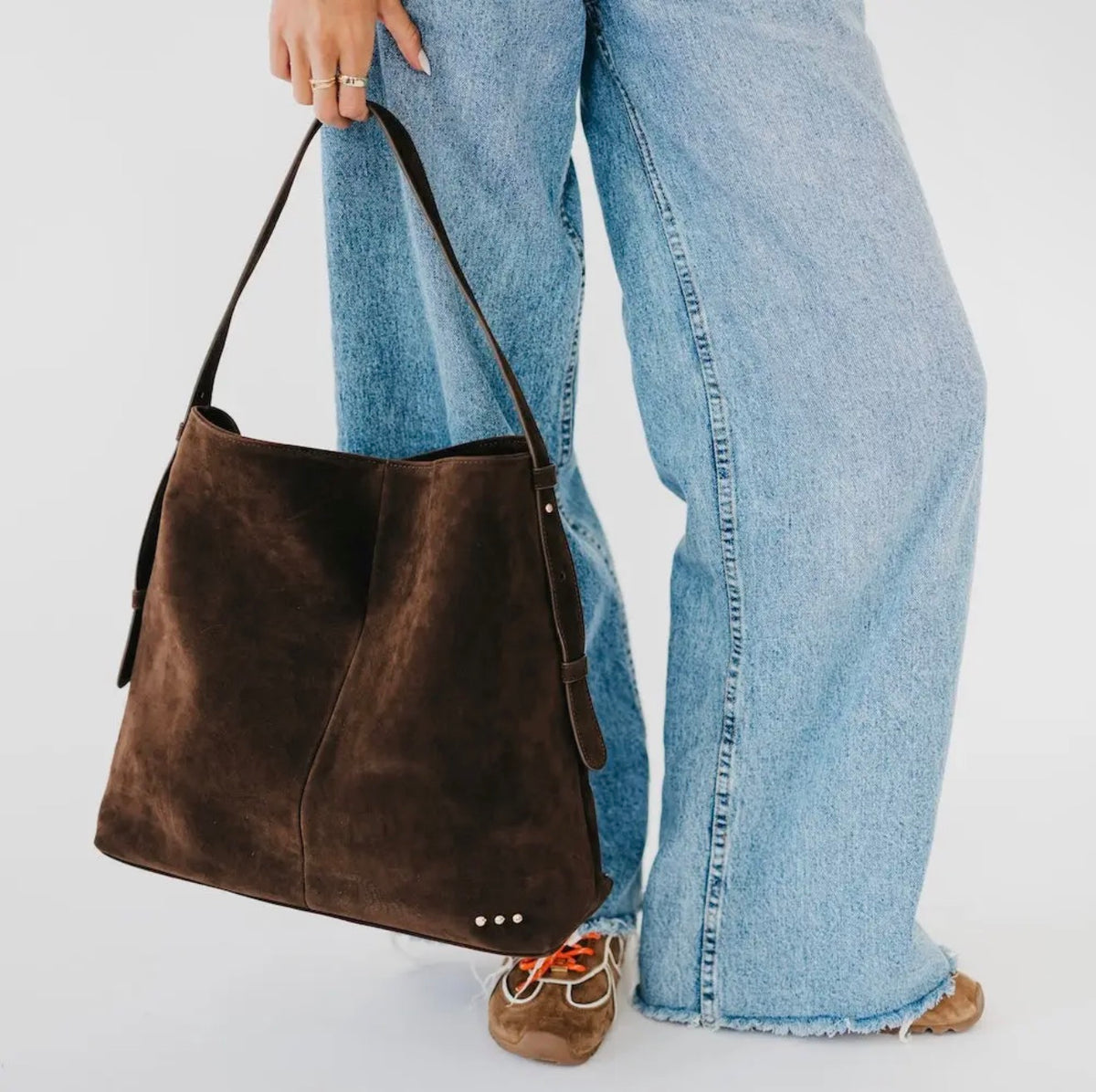 Suede Hobo Shoulder Bag - Chocolate