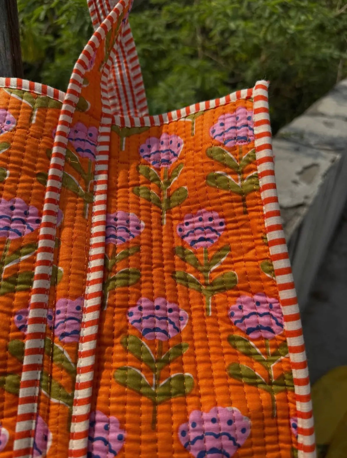 Orange Floral Quilted Tote