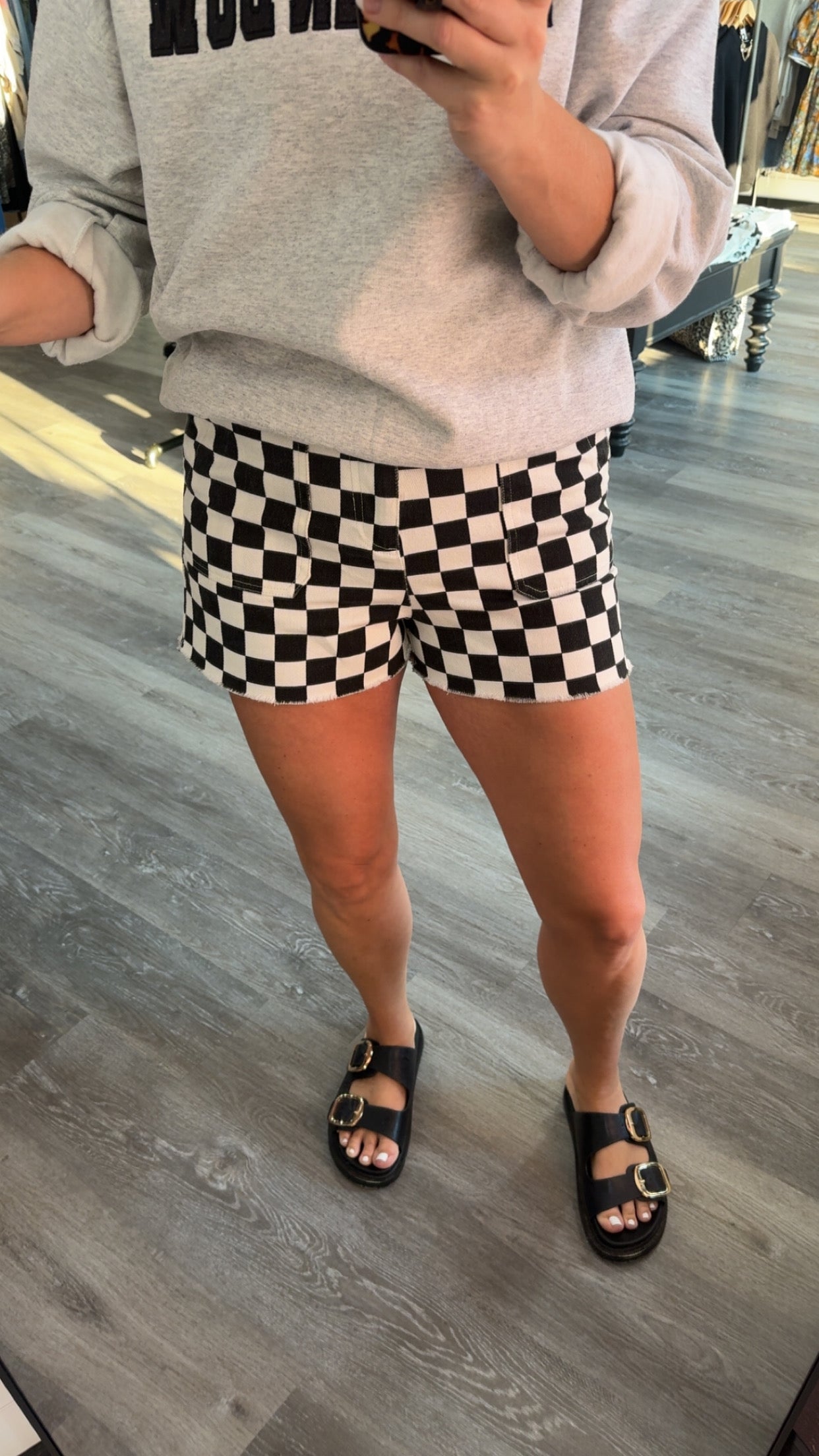 Checkered Denim Shorts