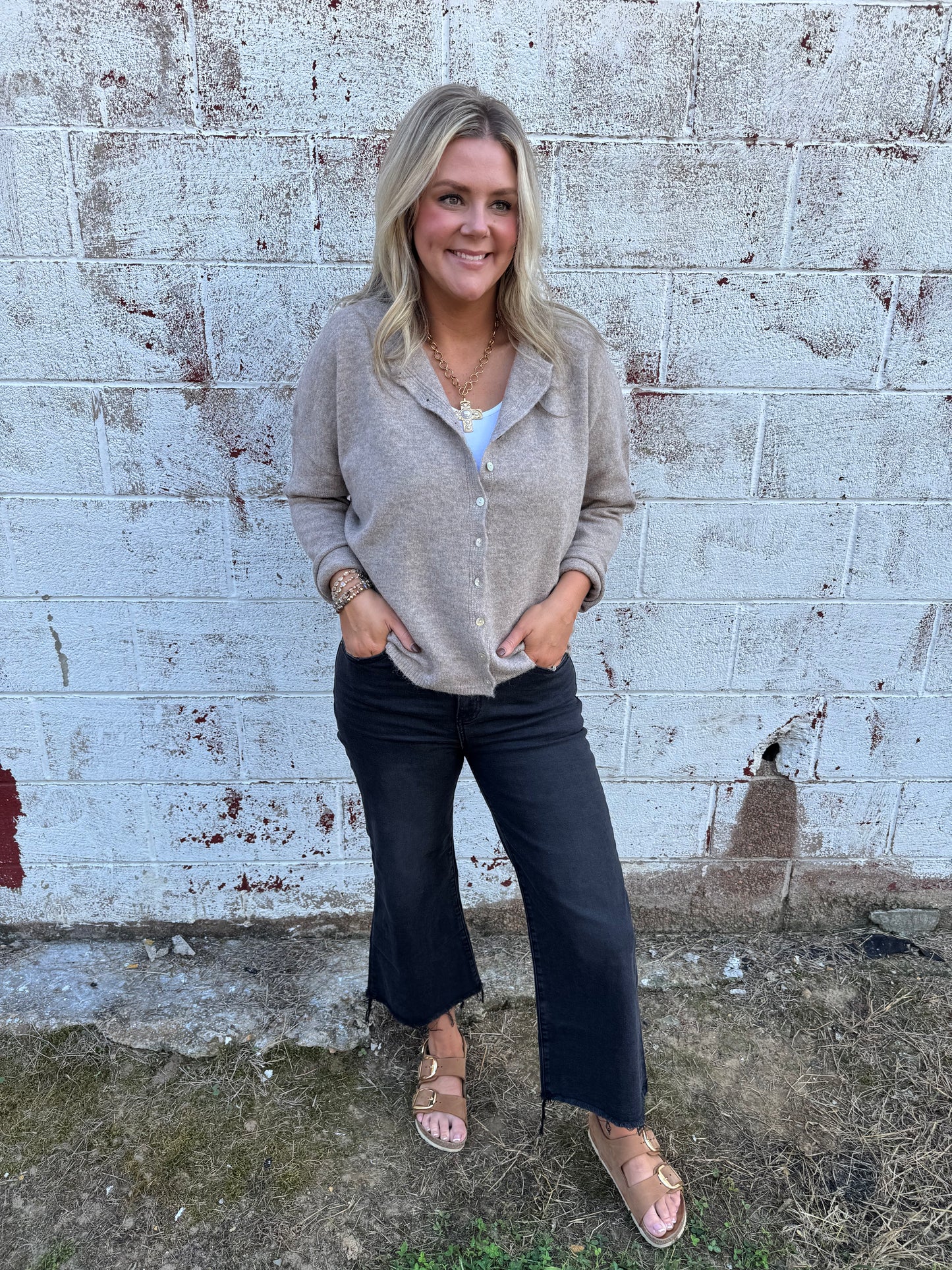 Crew Neck Button Down Cardigan