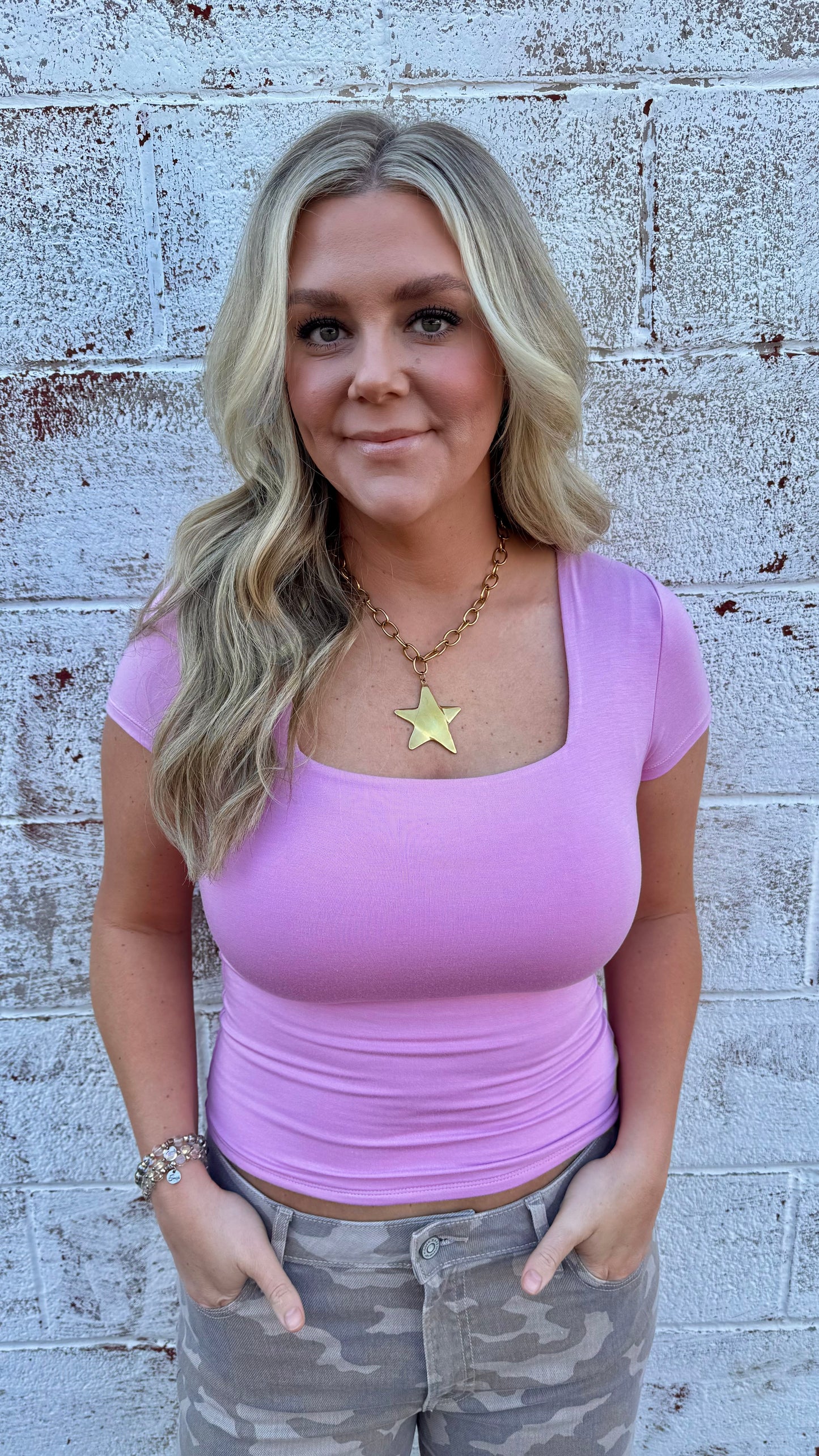 Serena Square Neck Top - Pink/Purple