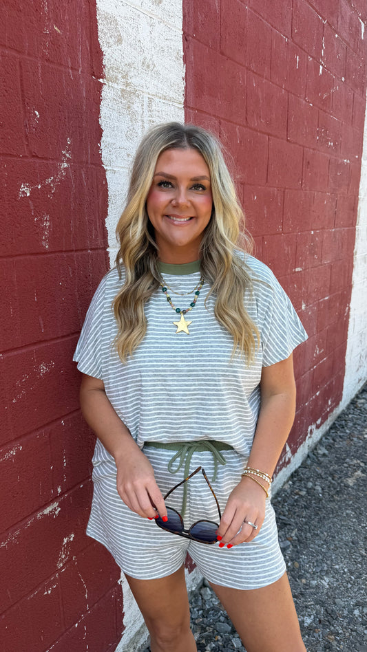 Feeling Dreamy Striped Set - Heather Grey