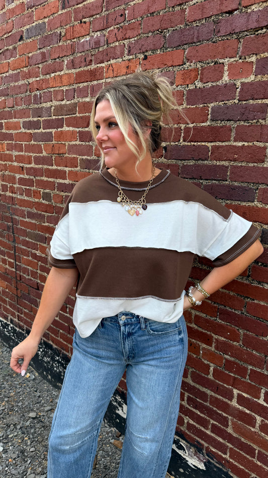Brown Color Block Top