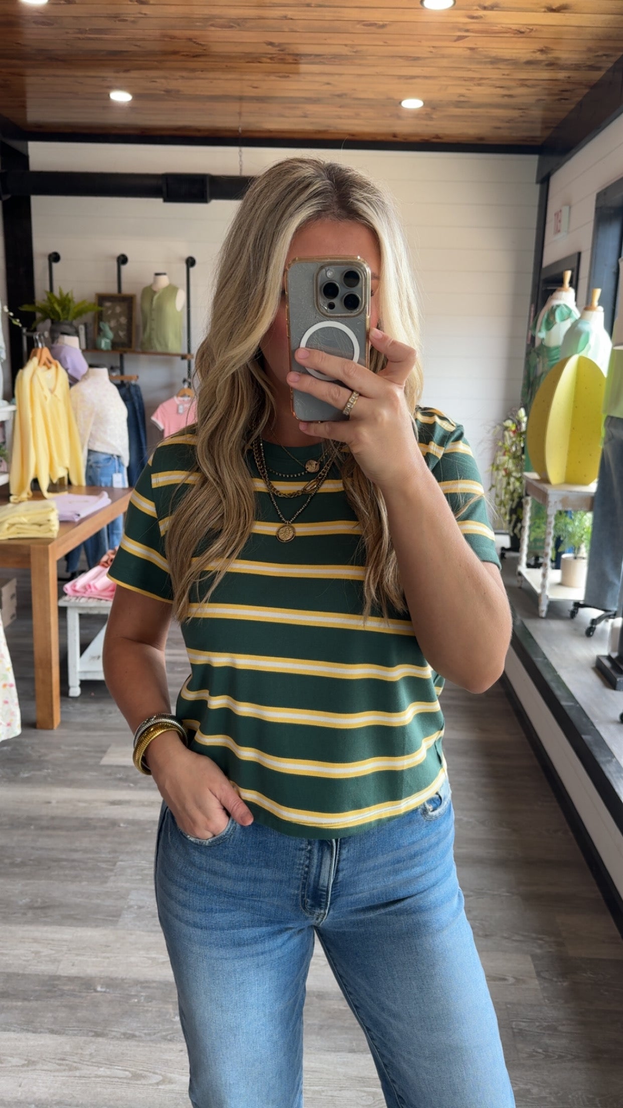 Amy Striped Boxy Top - Green