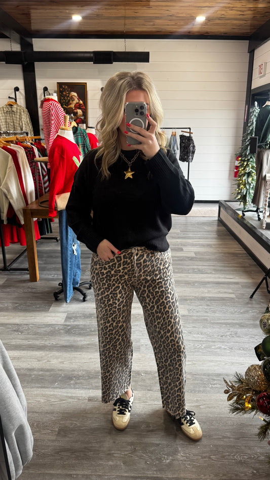 Leopard Wide Leg Jeans