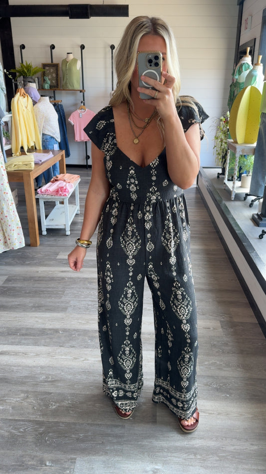 Printed Romper - Black