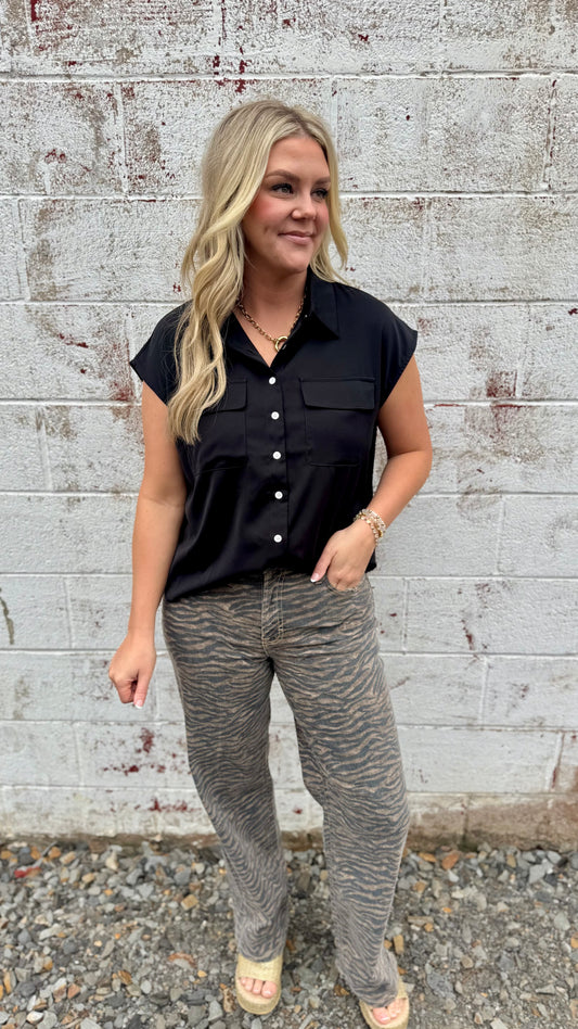 Hidden Tiger Striped High Rise Jean