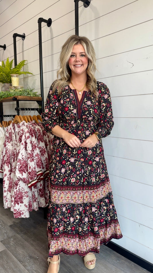 Midnight Black Floral Maxi Dress